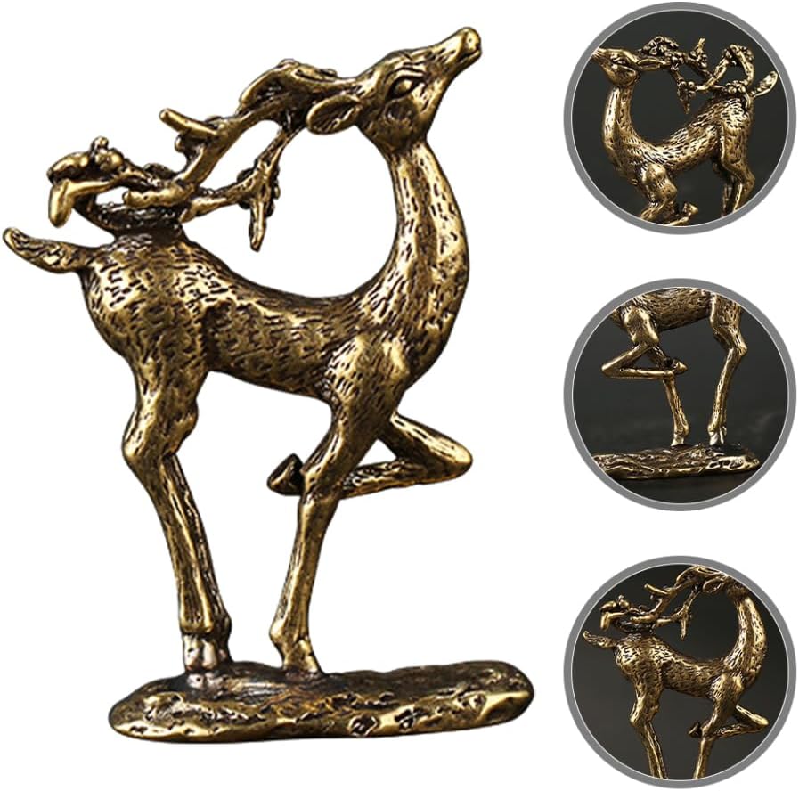 Miniatura 5 de PRETYZOOM 4 figuras coleccionables de alce de latón, figuras de ciervos de pie, figuras de alce de cobre, decoración de ciervos de mesa, decoración