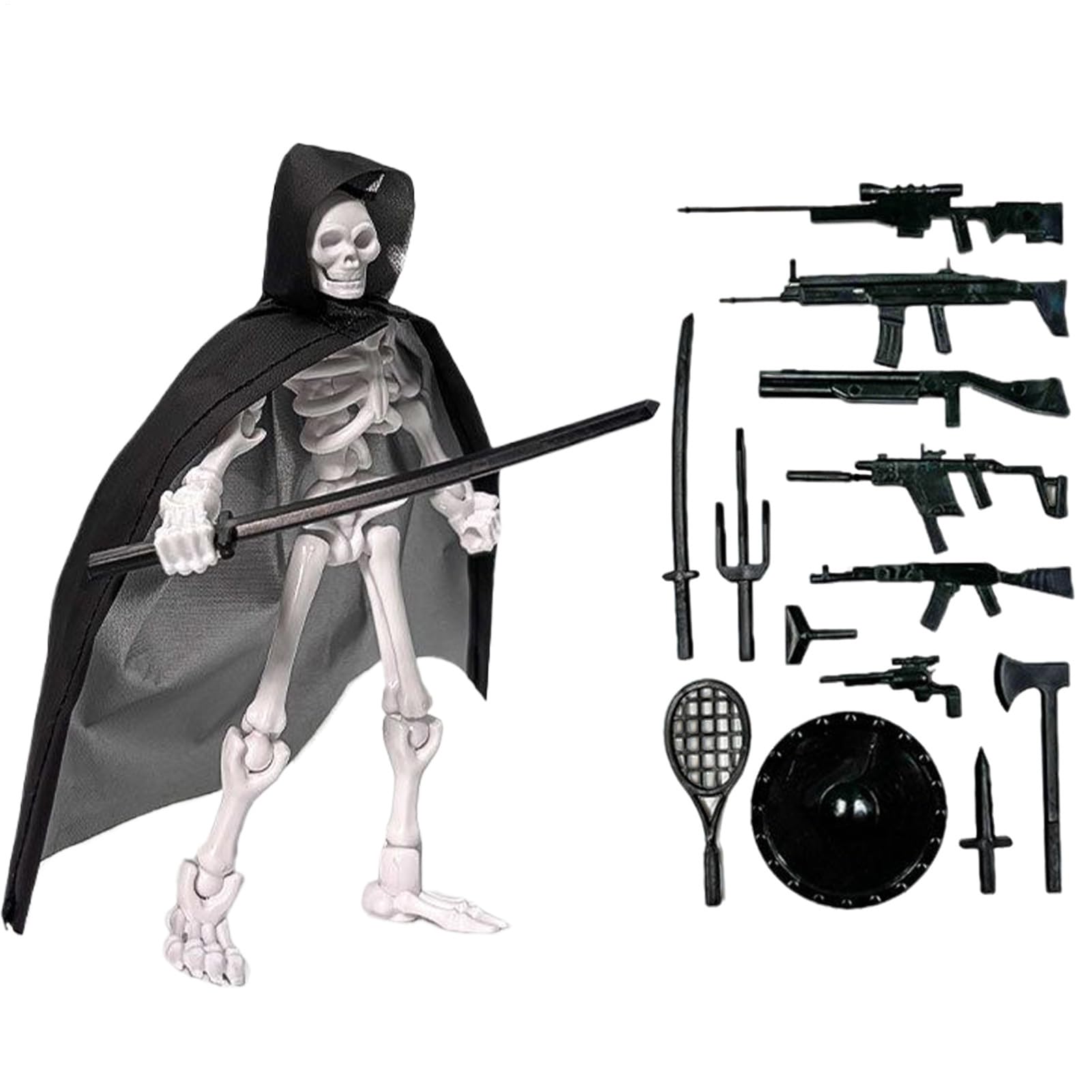 Skull Statue Decor - Posable Toy Sculpture, Collectible Battle Assembly Statue | Halloween Decoration Home Display Accent, Skulls Figurine with Hat Cloak Battle Battle Tool Desi