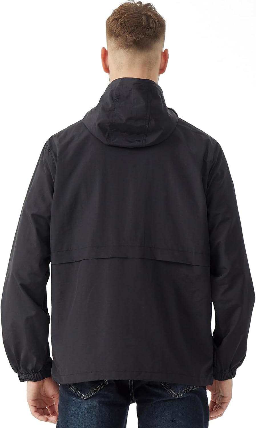 Men's Lightweight Jacket Windbreaker Packable Hooded Raincoat for Hiking Outdoor with Zippered Pocket