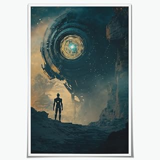 Outer Space Canvas Wall Art Robots And Spaceships Painting Artwork Vintage Minimalist Room Decor Space Aesthetic Posters for Office Bathroom Room 8x12inch Unframed