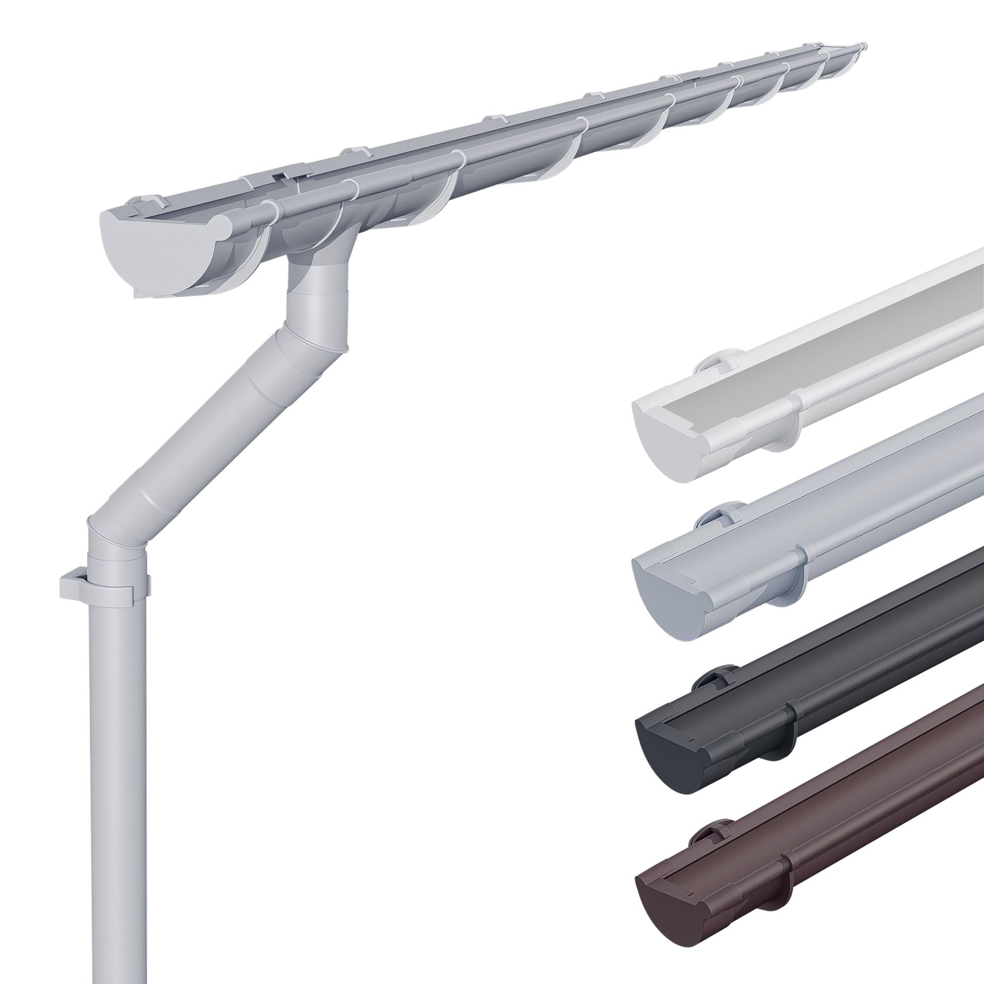 INEFA kit de canalón NW100 100mm PVC semicircular – canalón 3m gris para 1 lado de tejado – desagüe pluvial para caseta carport