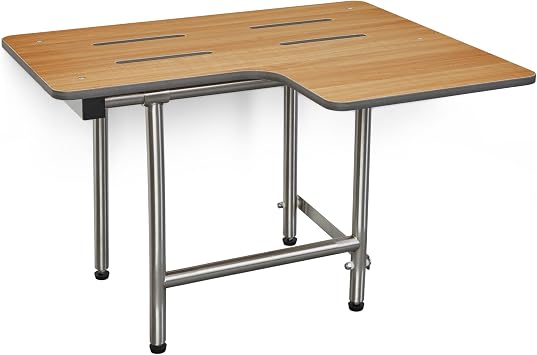 Seachrome 28" x 22.5" Teak Reversible Folding Transfer Tub/Shower Seat with Legs, ADA Compliant