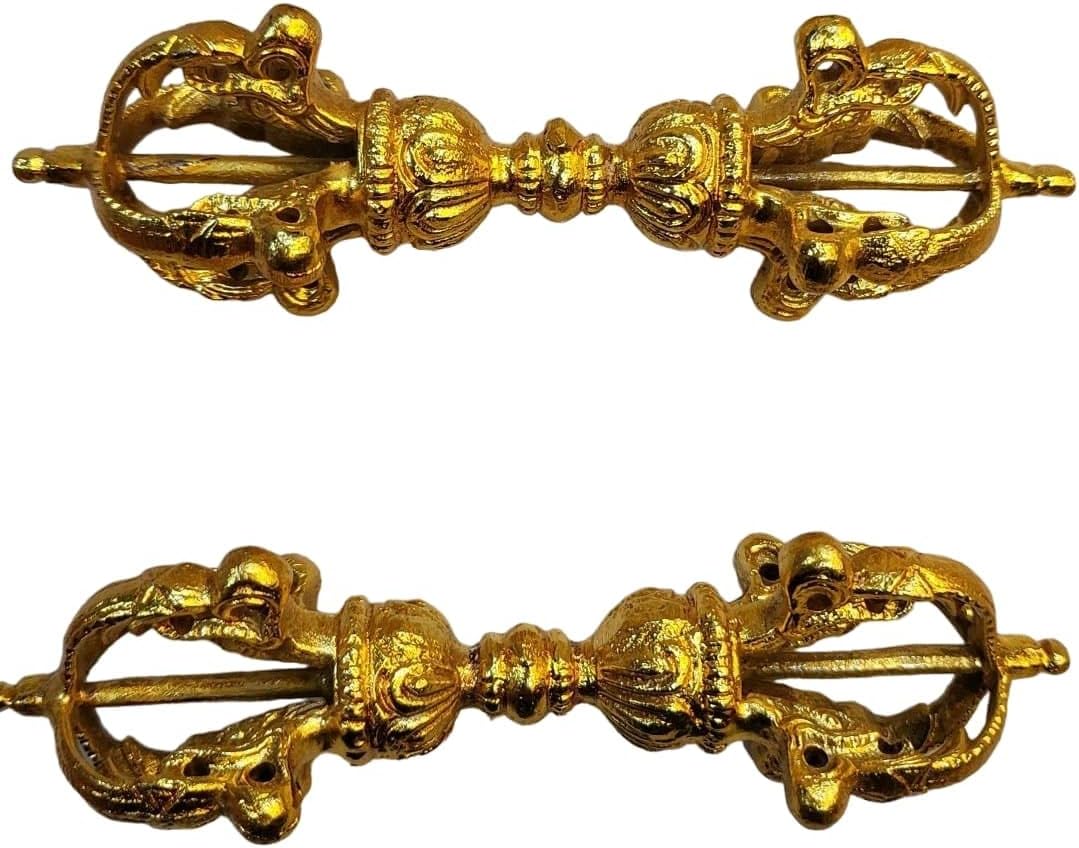 Shubh Sanket Vastu Brass Bell Metal Vajra (Dorje or Thunderbolt): Buddhist Tibetan Prayer Meditation Device, 4.4 inches Set of 2