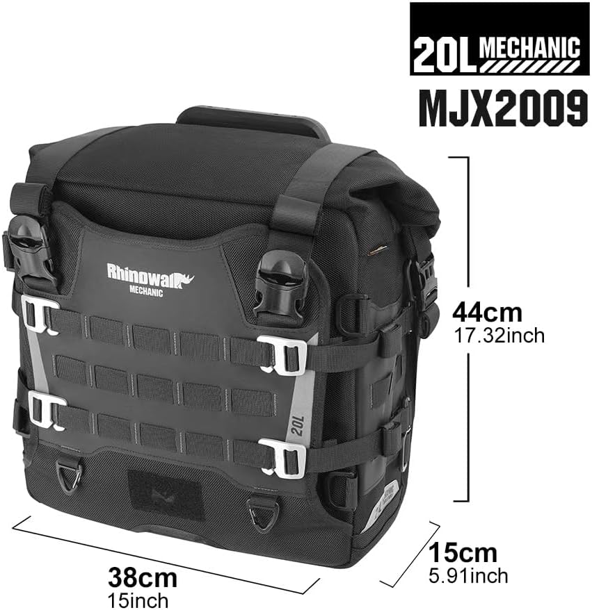 Rhinowalk 20L Motorcycle Saddlebag – Waterproof Quick Release Motorbike Side Bag with Built-in Combination Lock, Compact Universal Fit (1-Piece)