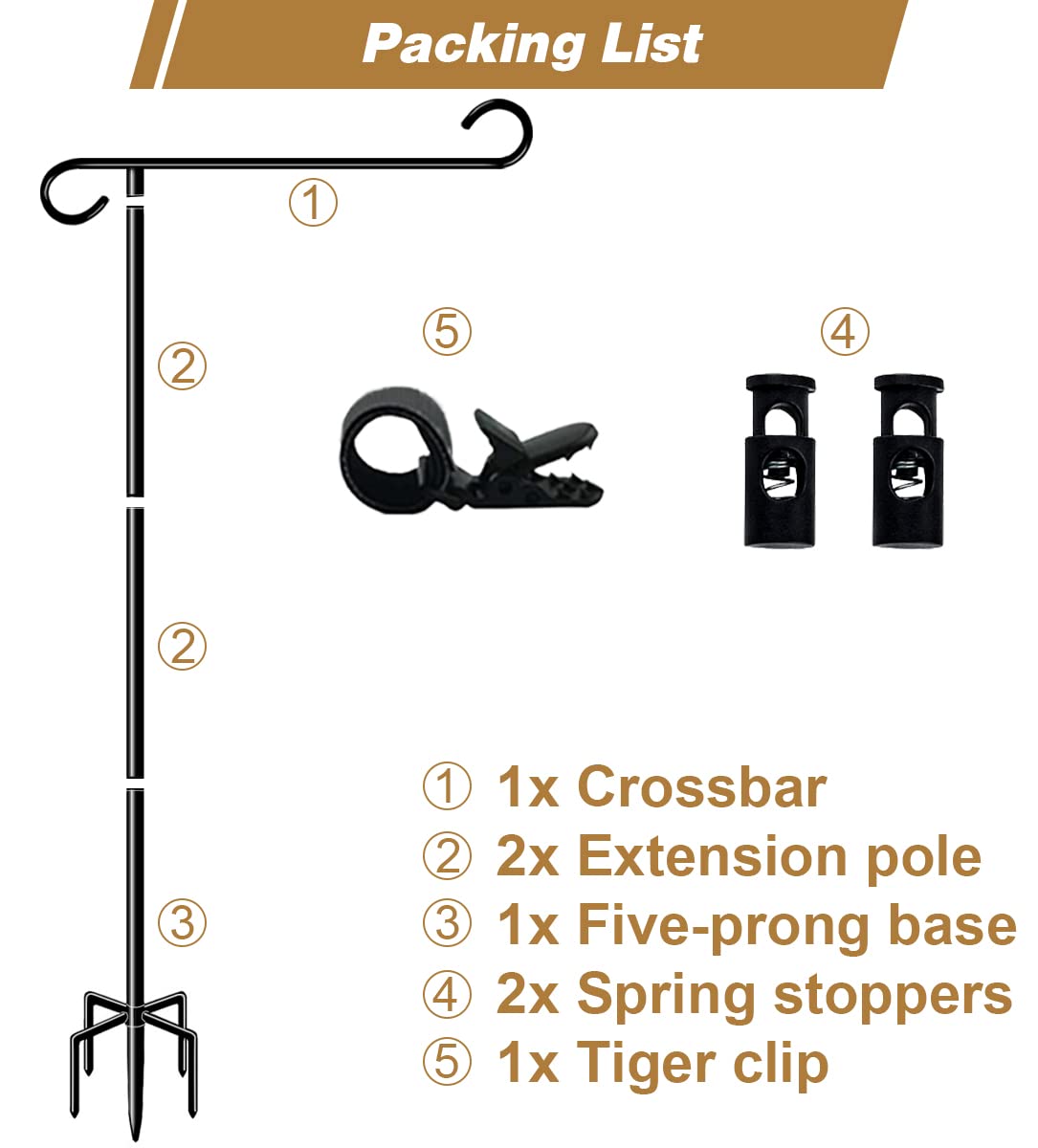 Supporto Per Bandiera Da Giardino In Metallo - Asta Pieghevole Con Clip E Tappi Anti-Vento (35,4x38,1cm)