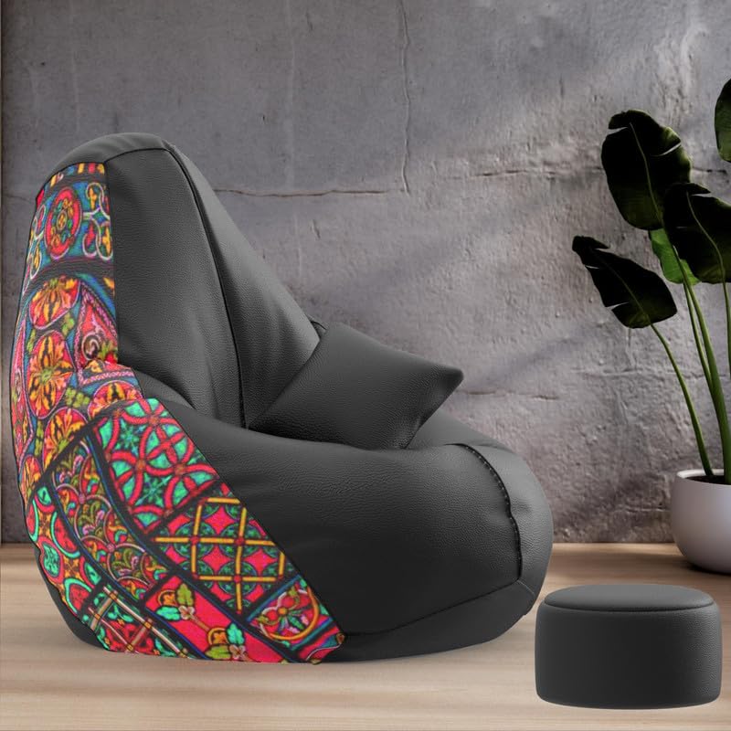 Image of Biggie Bean Bag with Beans Filled 4XL Evergreen Classics Bean Bag-Loud Prints-Soft Landings-Styled with Free Cushion & Footrest (Matching Color : Printed 3D Pattern 1-Black)