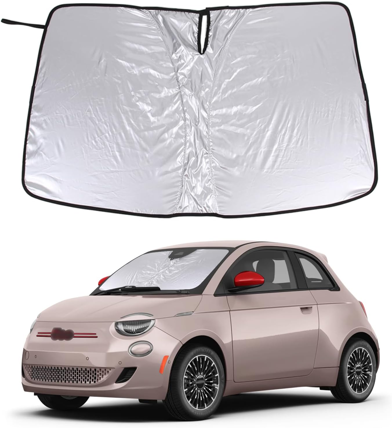 Windshield Sunshade for Fiat 500 2010-2024/ Abarth 595 2014-2024 Front Window Sun Shade Foldable Reflective Sun Visor Custom Sunscreen UV Blocker Privacy Protector HeatShield (White1)