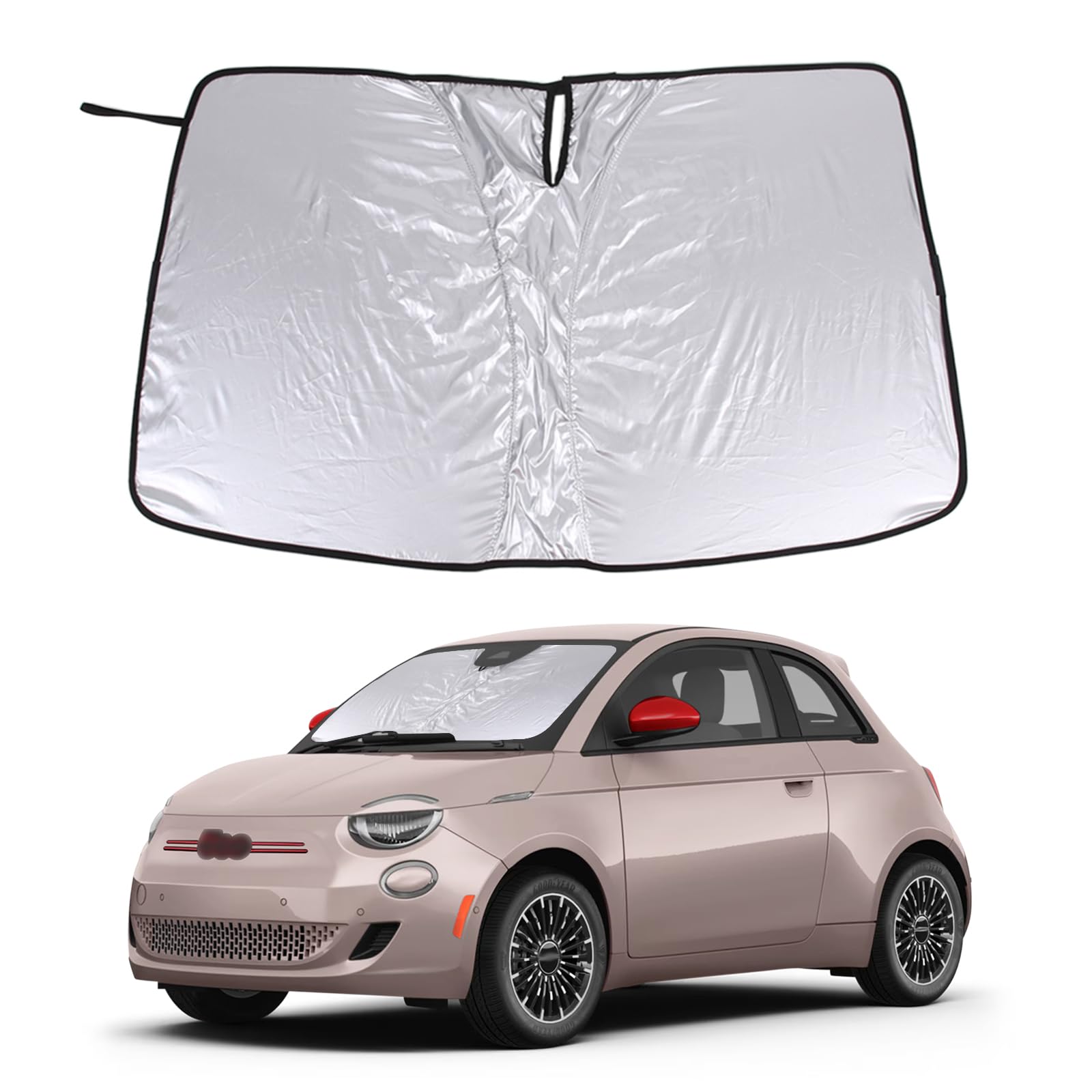 Windshield Sunshade for Fiat 500 2010-2024/ Abarth 595 2014-2024 Front Window Sun Shade Foldable Reflective Sun Visor Custom Sunscreen UV Blocker Privacy Protector HeatShield (White1)