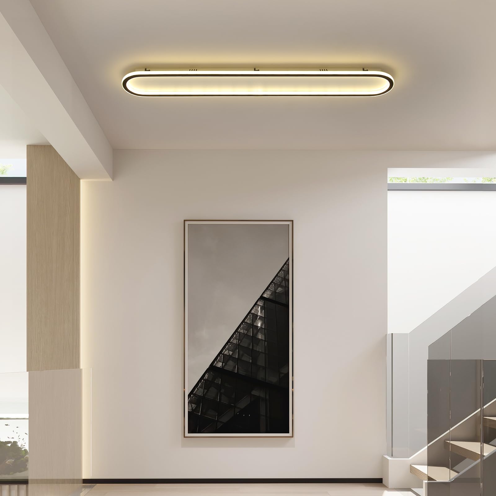 Mikeru 100cm Oval Ceiling Light with Remote Control Dimmable 3000k/4500k/6500k Recessed Ceiling Light, Brightness Adjustable 10% -100%, Suitable for Living Room, Study Room, Bedroom, Balcony — image 1