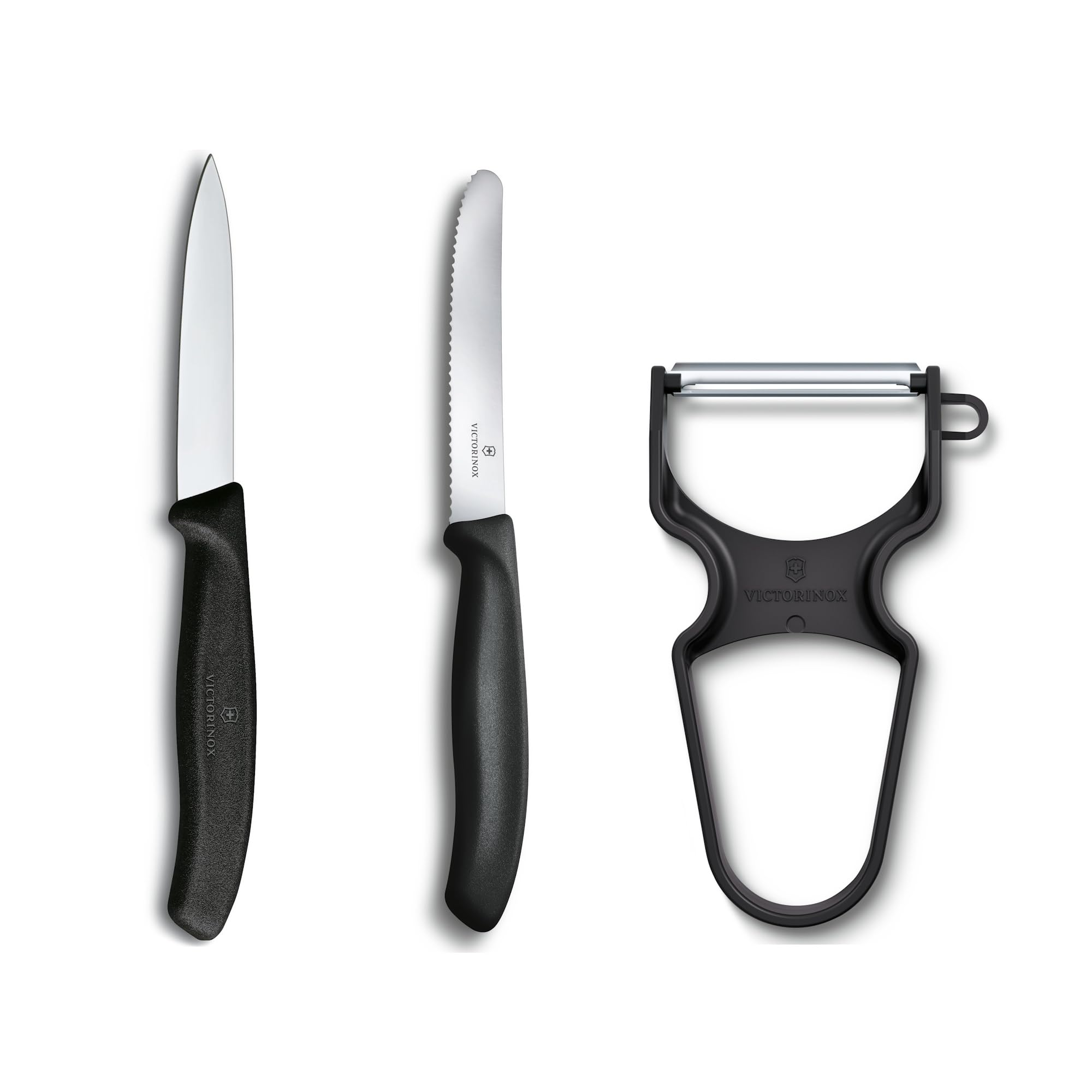 Set de 3 Couteaux d'Office Victorinox avec Éplucheur - Acier Inoxydable Noir