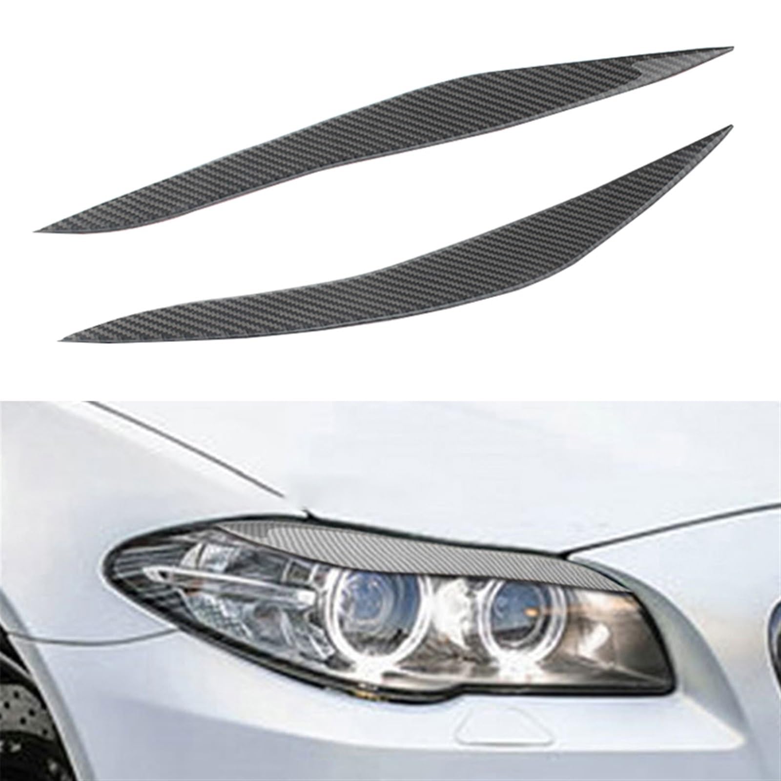 Auto-Scheinwerfer-Augenbrauen-Augenlid-Trim, Augenbrauen, Augenlider, Deckel, ABS-Augenbrauen, Kohlefaser, Compatible With 5er F10 F18 520li 525 2011–2017(11-13)