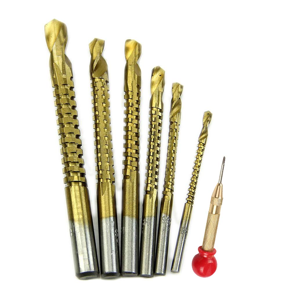 6pcs 3-8mm Titanium HSS Drill & Saw Bit Set Cutting Carpenter Wood Metal with Loaded Center Punch Tool