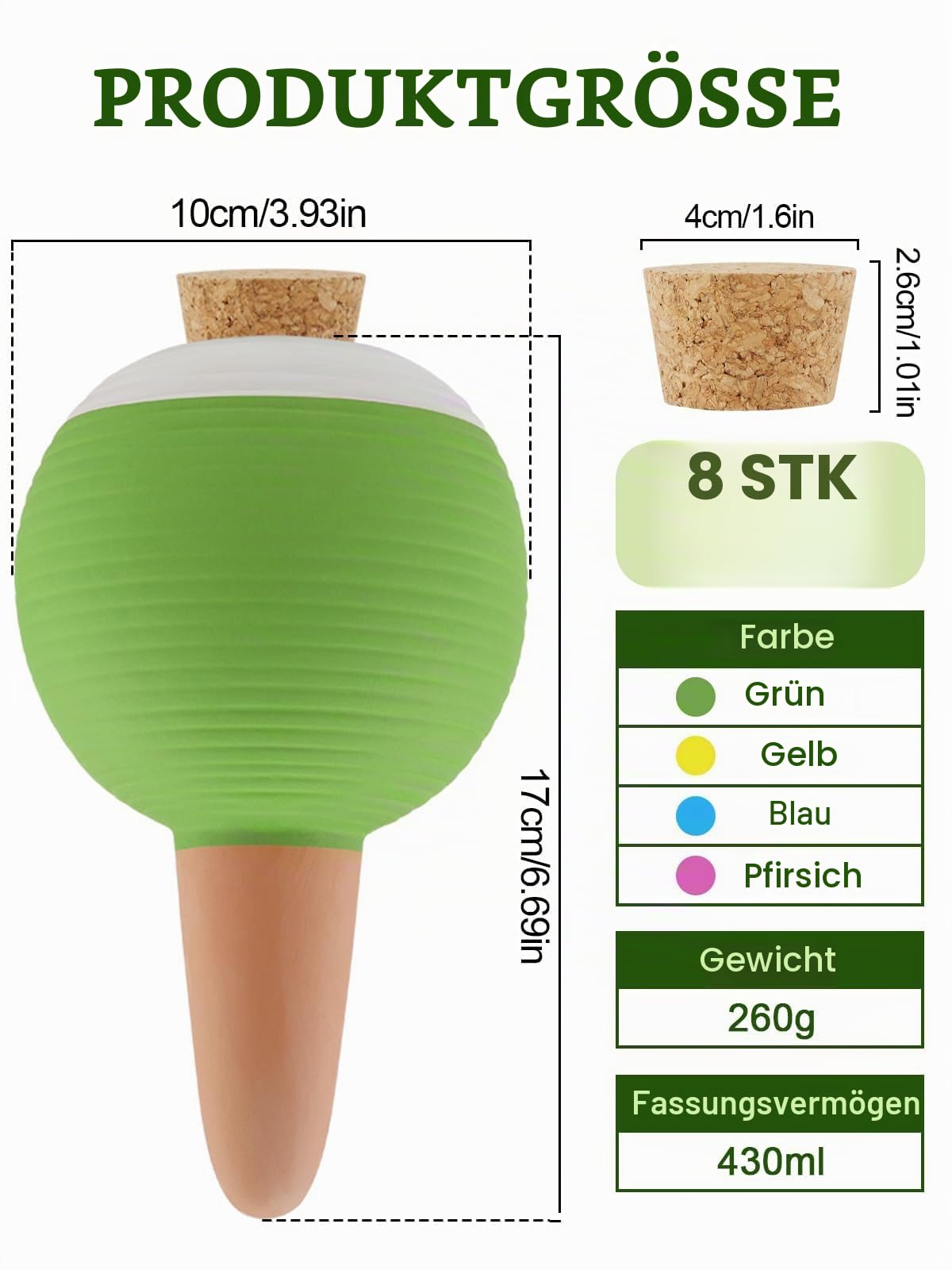 Kalolary 8 Stück Tonspitzen Bewässerung, Pflanzen Bewässerungsgeräte | Große Automatische Bewässerung, Bewässernde Spikes Wasserspender für Zimmerpflanzen & Balkonkästen (4 Farben)