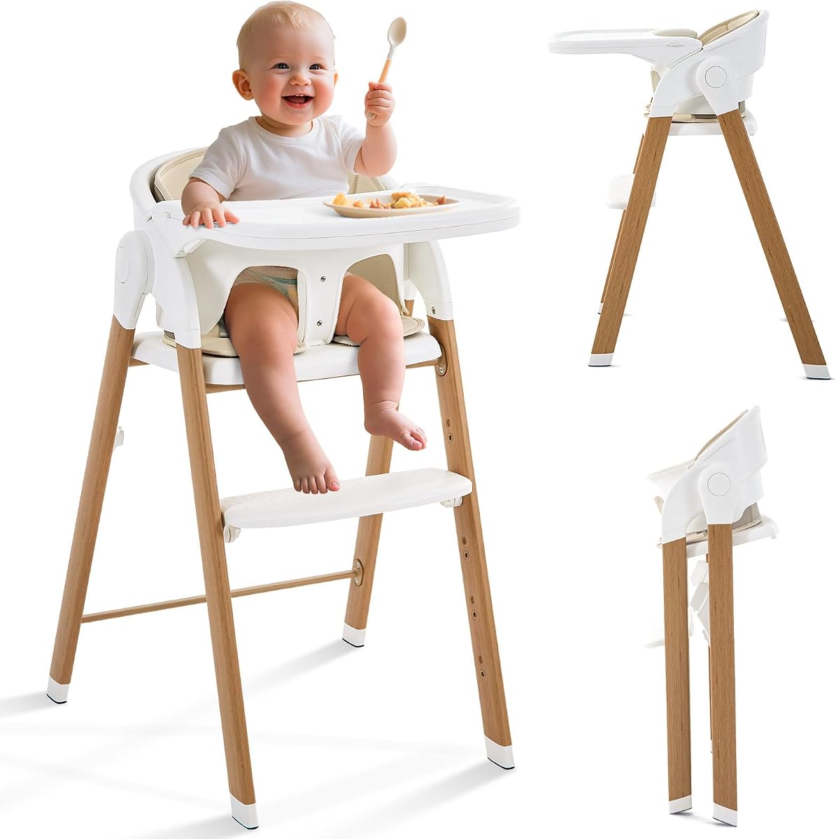Convertible High Chairs for Babies & Toddlers. 5-in-1 Adjustable High Chair with Removable Tray, Easy to Clean, Portable (Khaki)