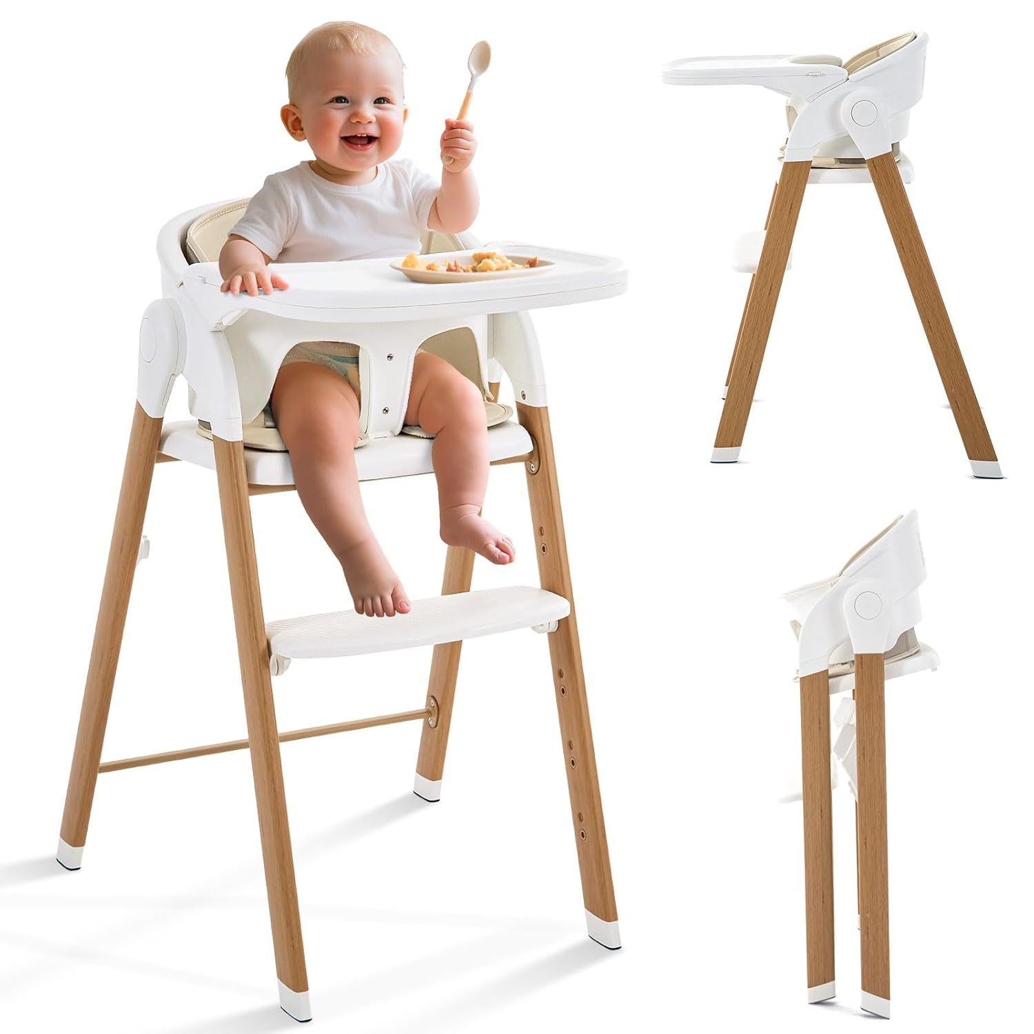 Convertible High Chairs for Babies & Toddlers. 5-in-1 Adjustable High Chair with Removable Tray, Easy to Clean, Portable (Khaki)