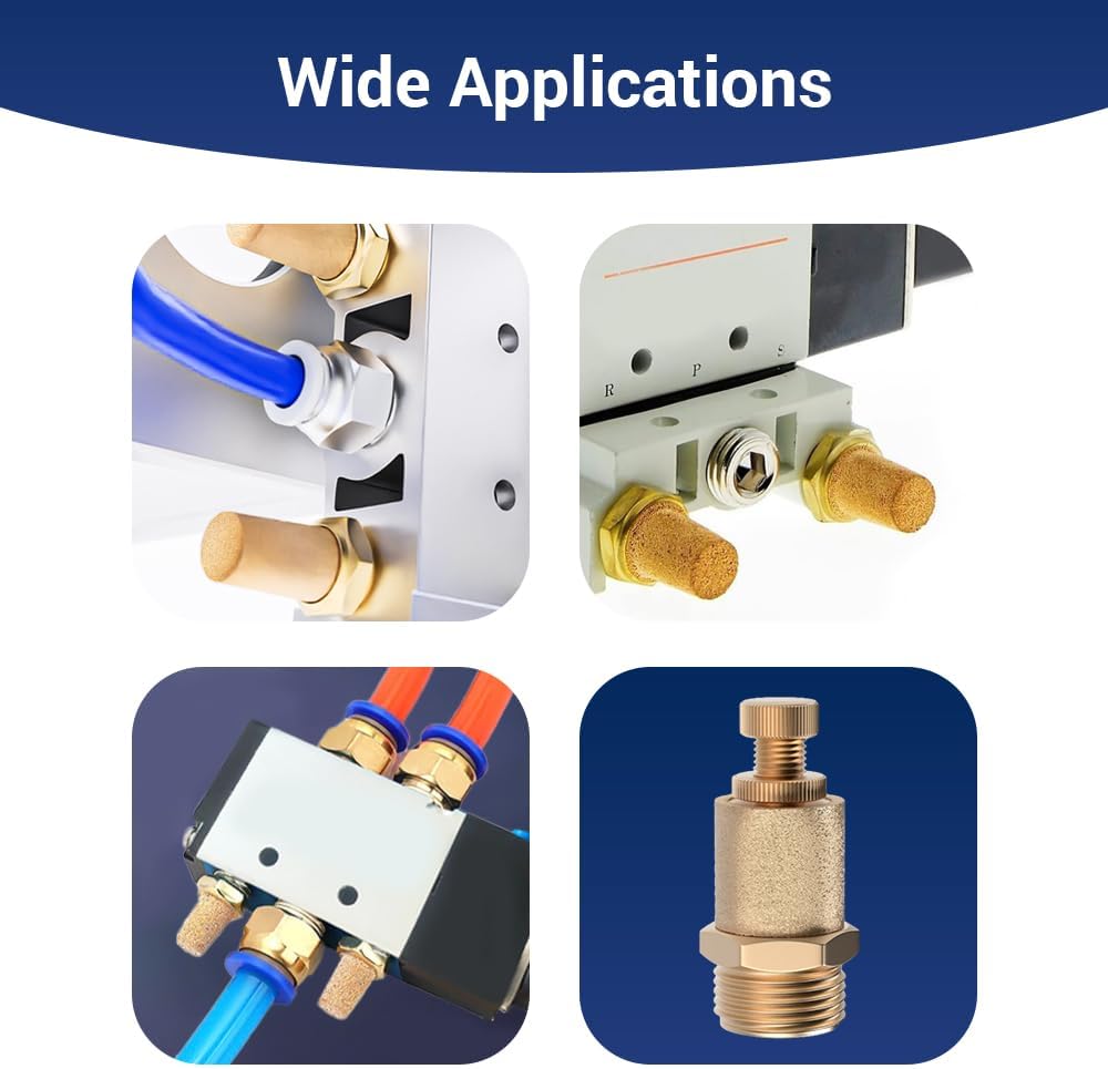 5Pcs Air Pneumatic Mufflers, 3/8" Male Thread Brass Adjustable Flow Control Exhaust Silencer Fitting for Industrial Grade Air Compressor Tools, Automotive Workshop