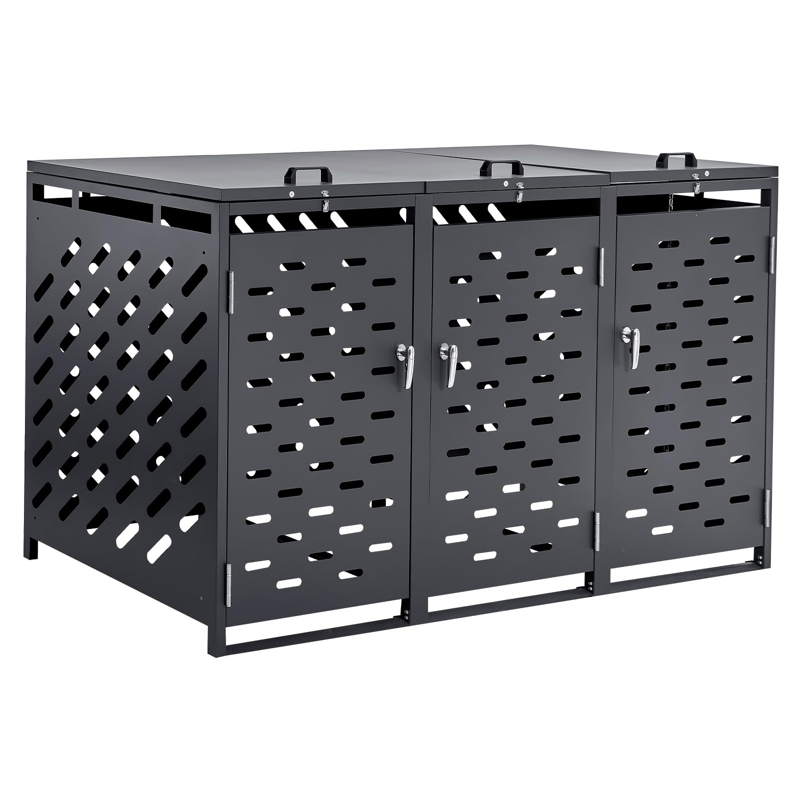 VEVOR Mülltonnenbox, 3 x 240L Mülltonnenhaus, Mülltonnenverkleidung, Mülltonnenverkleidung, abschließbarer Mülltonnen-Aufbewahrungsschuppen, für Mülltonne, Garten, Hinterhof und Terrasse