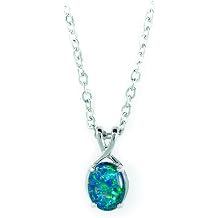 Australian Opal Jewelry - Dainty Australian Triplets Opal Necklace Pendant in Sterling Silver White Gold Plated Womens Jewelry