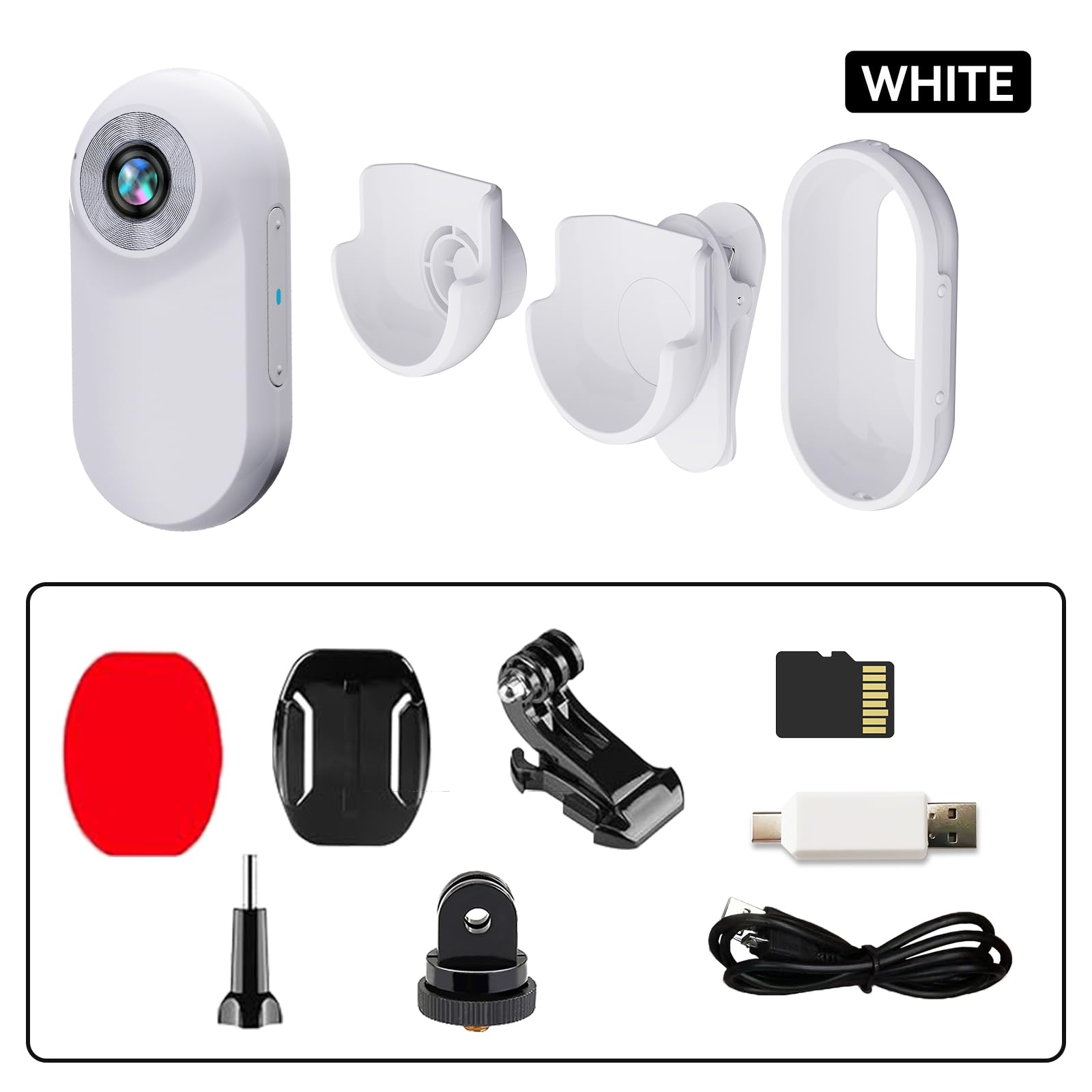 Xilecam Mini Camara Deportiva con Tarjeta de Memoria de 32GB, Camara Moto con Accesorios Cámara Casco Moto Ideal para Usar como Regalo Amiga(Blanco)