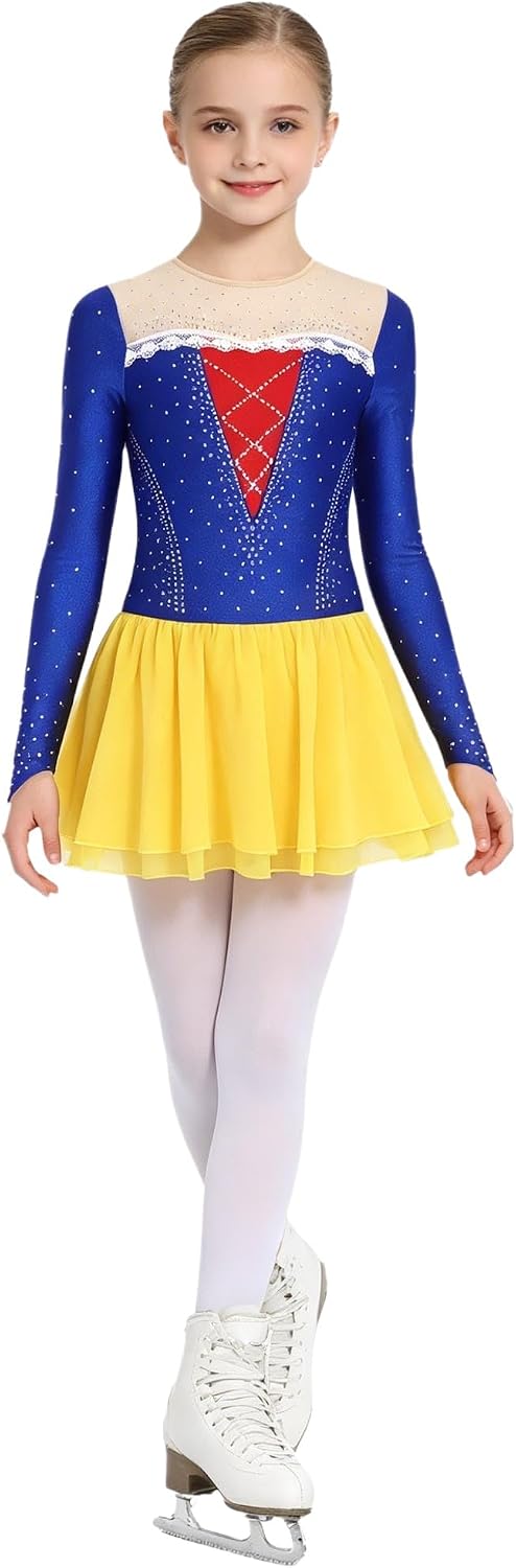 Kids Girls Stage Performance Princess Figure Skating Dress Dance Tulle Skirted Leotard Dancewear