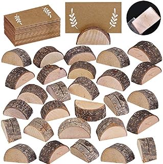 30 Pcs Rustic Wood Wedding Place Card Holders with 32 Pcs Kraft Tented