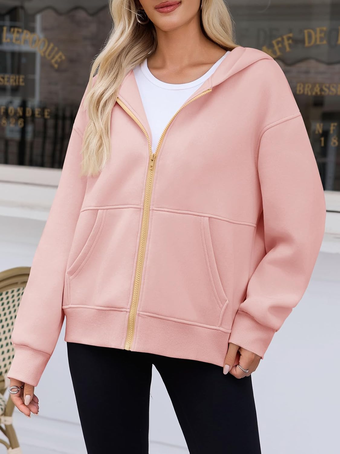 Fisoew Women's Zip Up Hoodies Sweatshirts Casual Long Sleeve Hooded Jackets Fall Trendy Y2K Clothes - Image 3