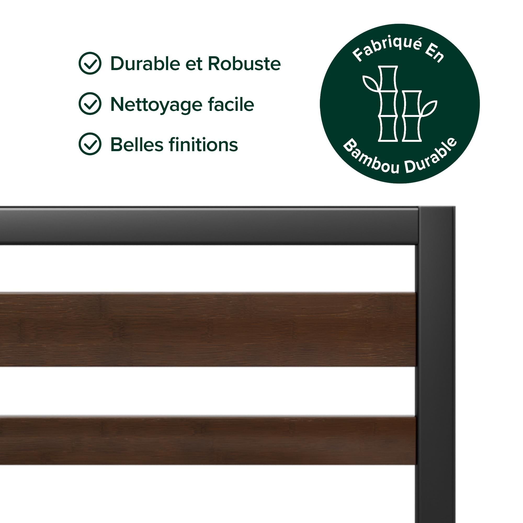 Zinus Kai Bed 90 x 190 cm, duurzame lattenbodem van bamboe en metaal met hoofdeinde, eenvoudige montage, hoogte 80 cm, metalen bed met lattenbodem, geen lattenbodem nodig, zwart en bruin