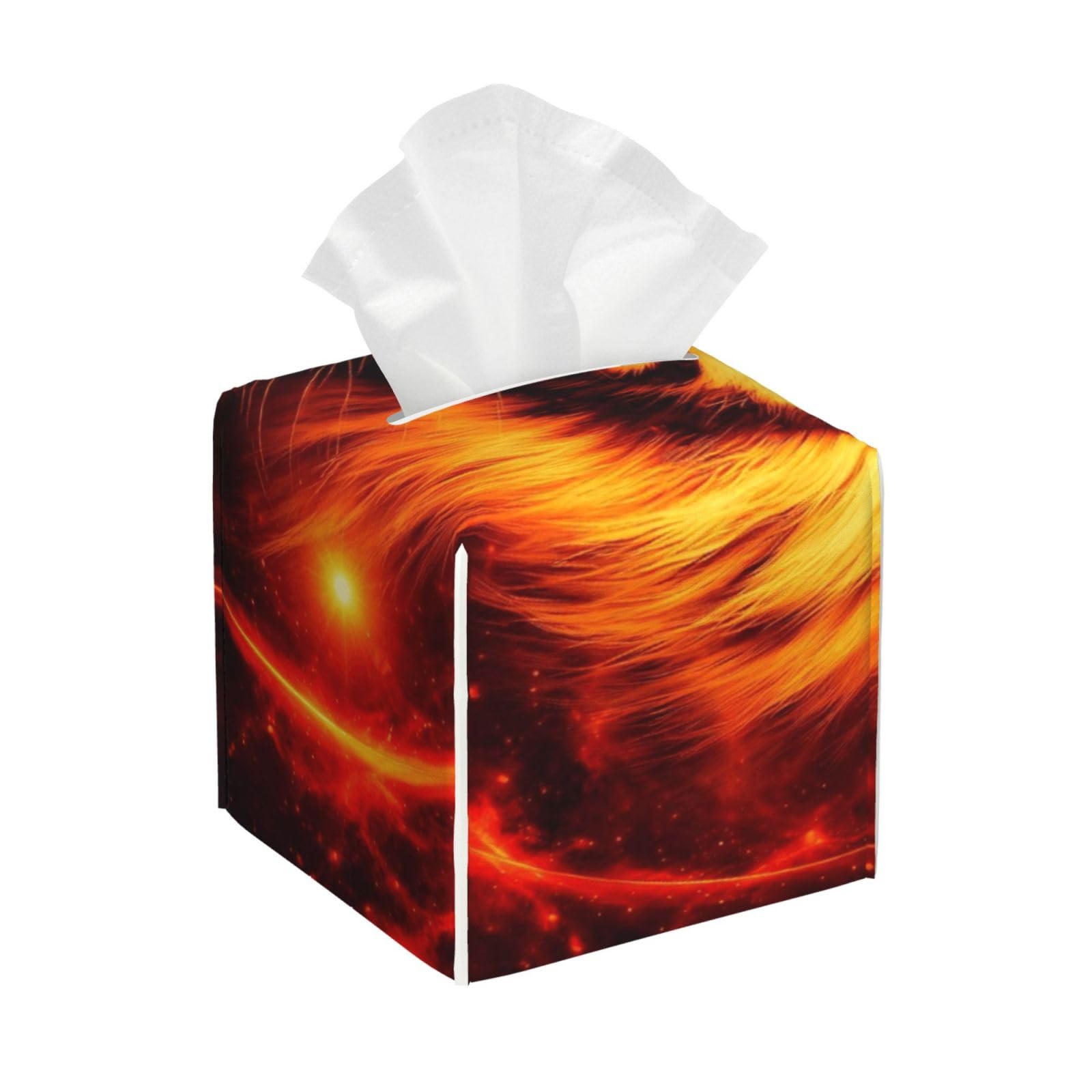 Fire Wild Animal Tiger Abstract Art Leather Tissue Box Cover Holder Square Facial Paper Organizer 5.2" X 5.2" X 5.2"