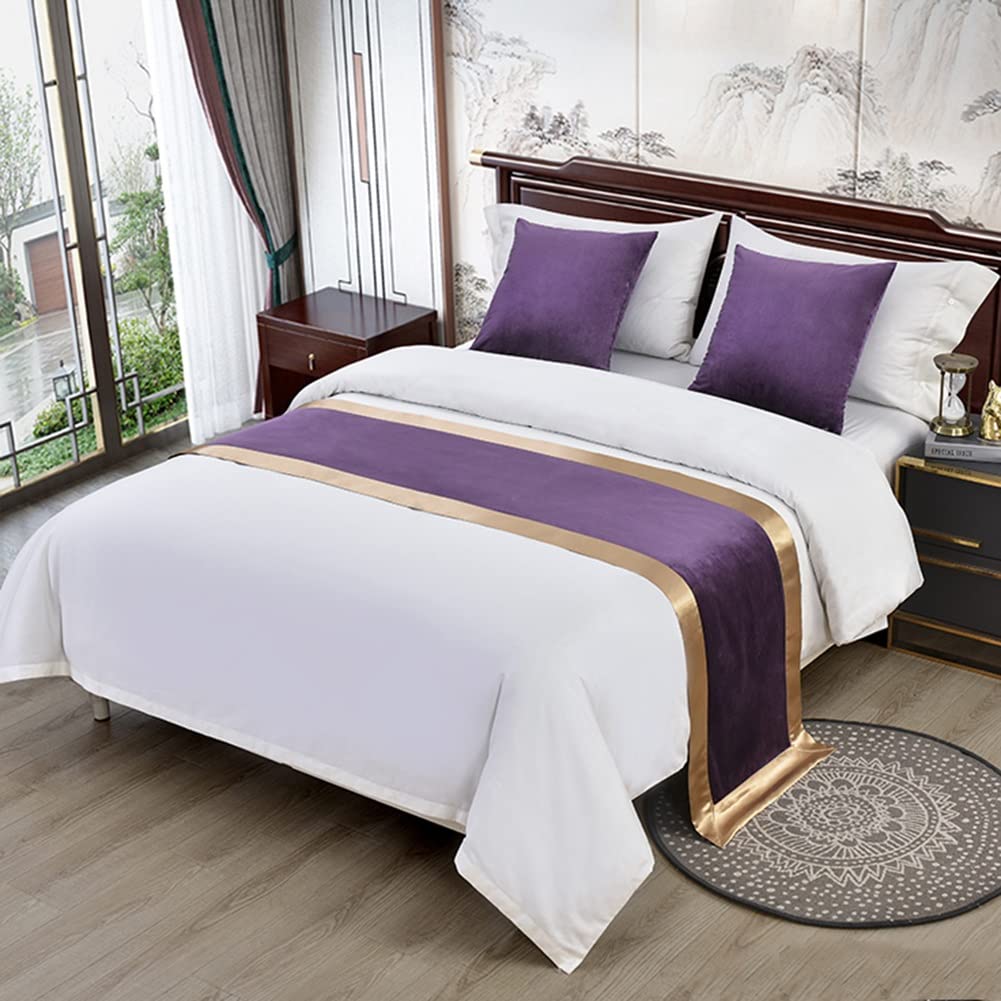 WYHQL Bed Runner Bed flag Scarf Bedspread Bedding Protection Decoration for Bedroom Hotel,Two-Color, velvet and satin trim (Color : Purple, Size : 50x240cm (for 1.8m bed))