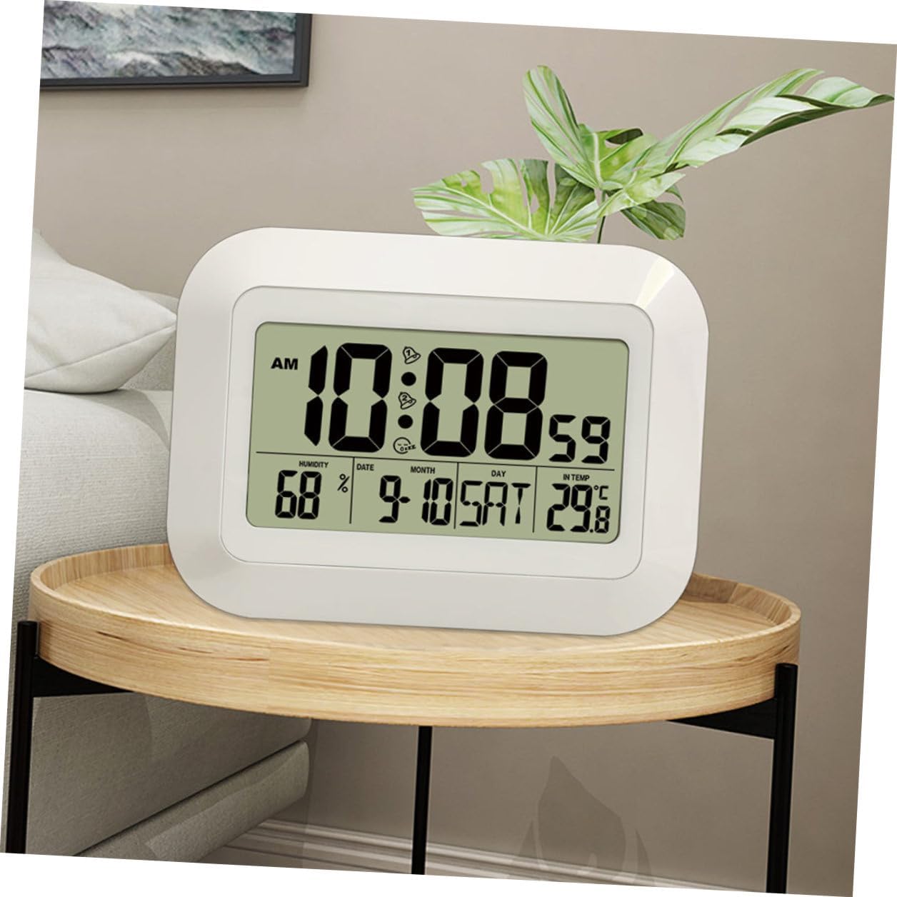 LIFKOME Multifunctional Digital Wall Clock Indoor Alarm Clock with Temperature Humidity Display White Compact Electronic for Home and Room Desktop Decor