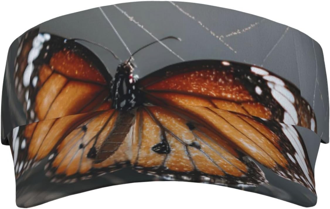 (Butterfly) Adult Sun Visor Hat Adjustable Open Top Sports Cap Breathable for Men Women Beach Vacation Essentials Black