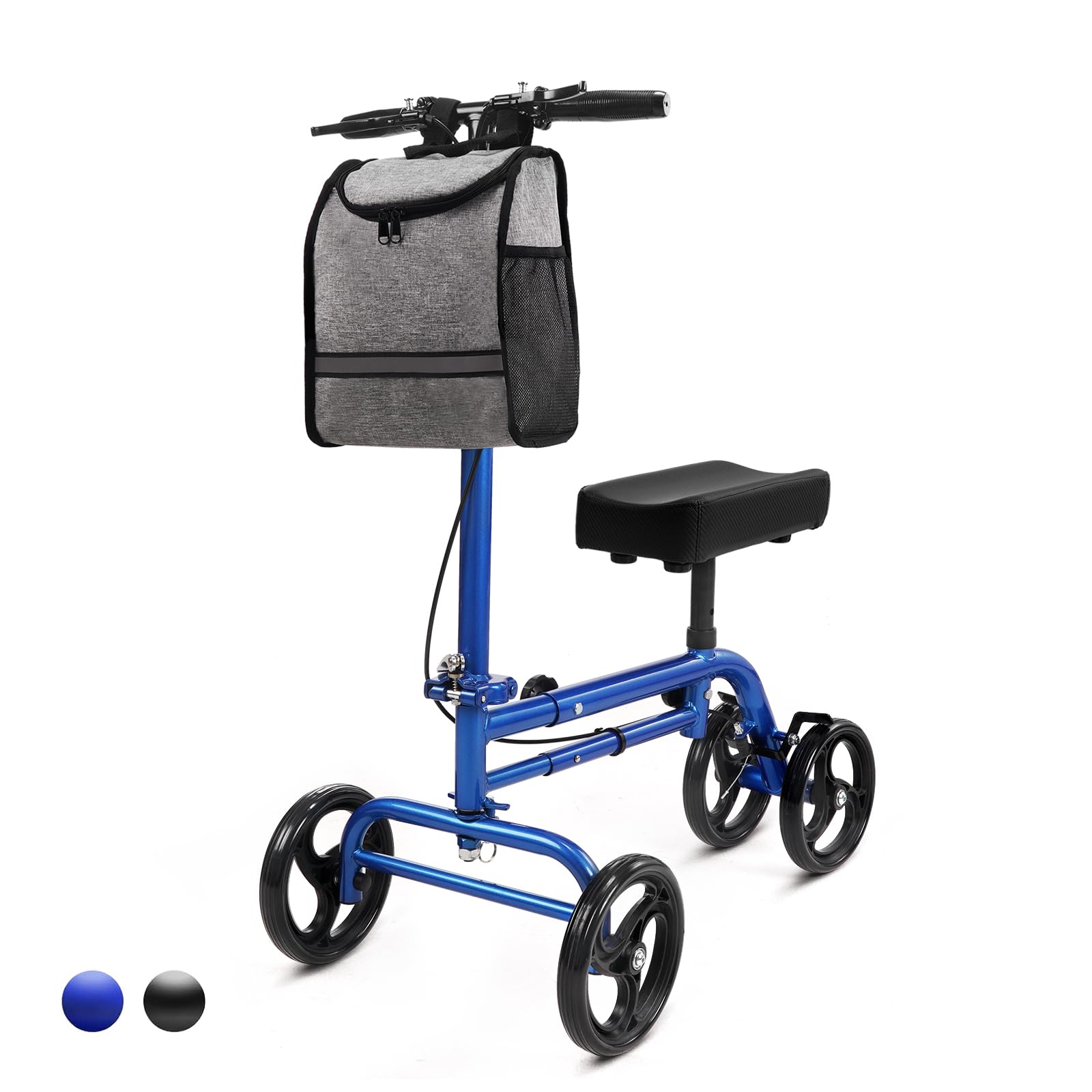Knee Scooter,Steerable Knee Scooters for Adults for Foot Surgery,Collapsible KneeWalker for Leg Foot Injuries with Cushion and Fabric Basket,Better Alternative to Crutches,Blue