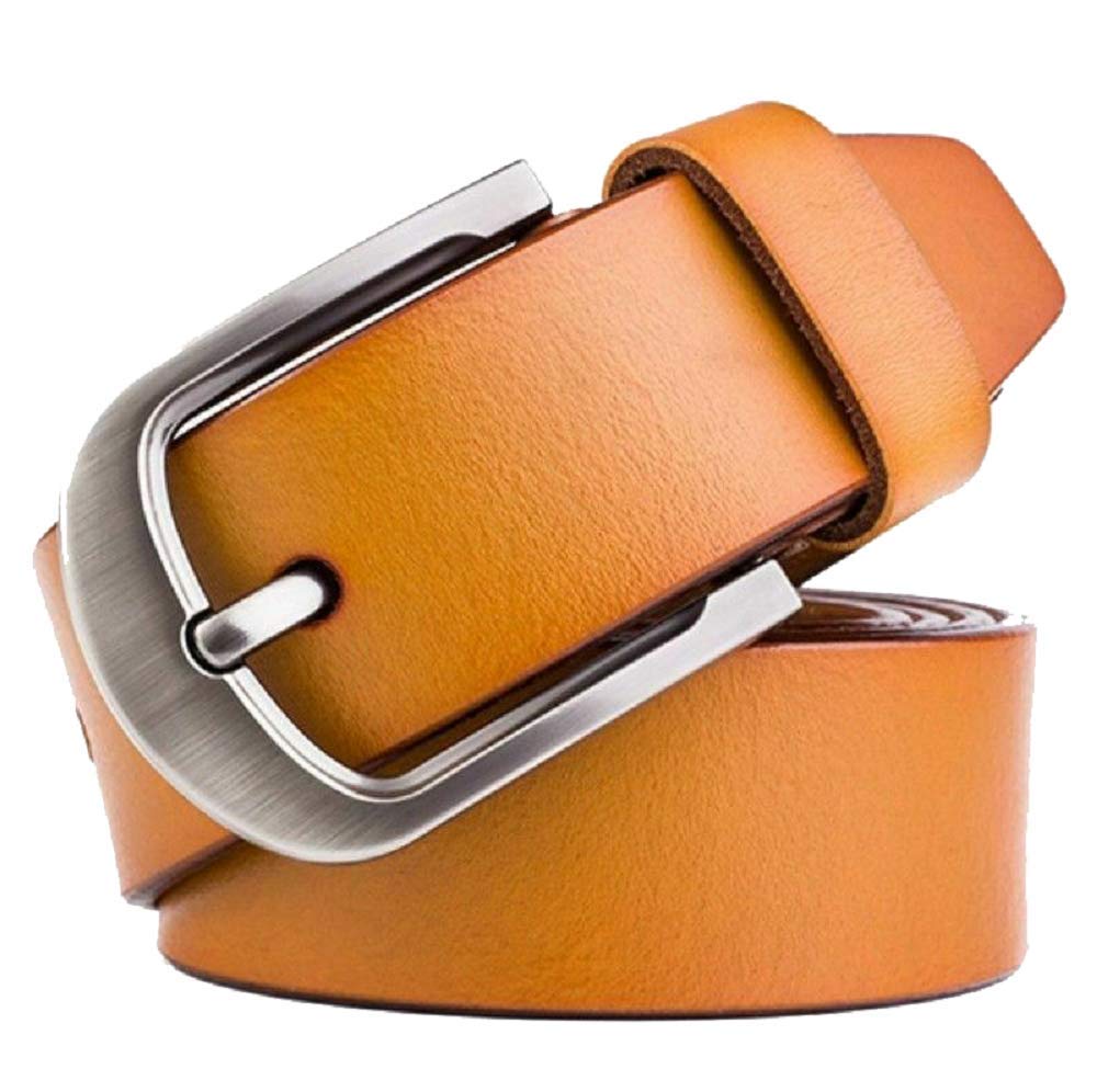 KERTZ Men's Leather Belt,100% Full Grain Leather with Anti-Scratch Pin Buckle (32-34, Dark Tan)