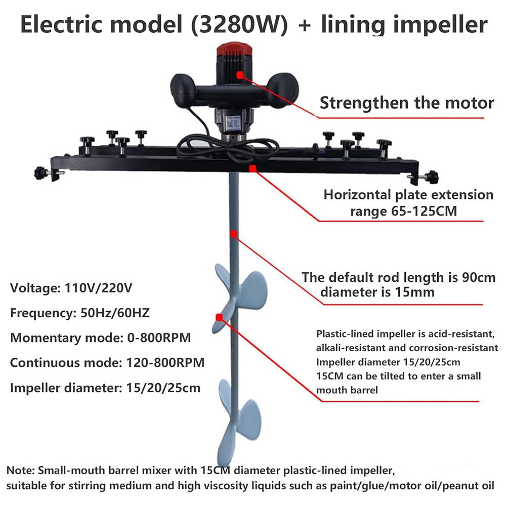 IBC - Agitador eléctrico de 1 tonelada, mezclador de tanque de 3280 W con colgador de soporte, hélice plegable, telescópica de 65 a 125 cm para mezcla de tinta y líquido viscoso