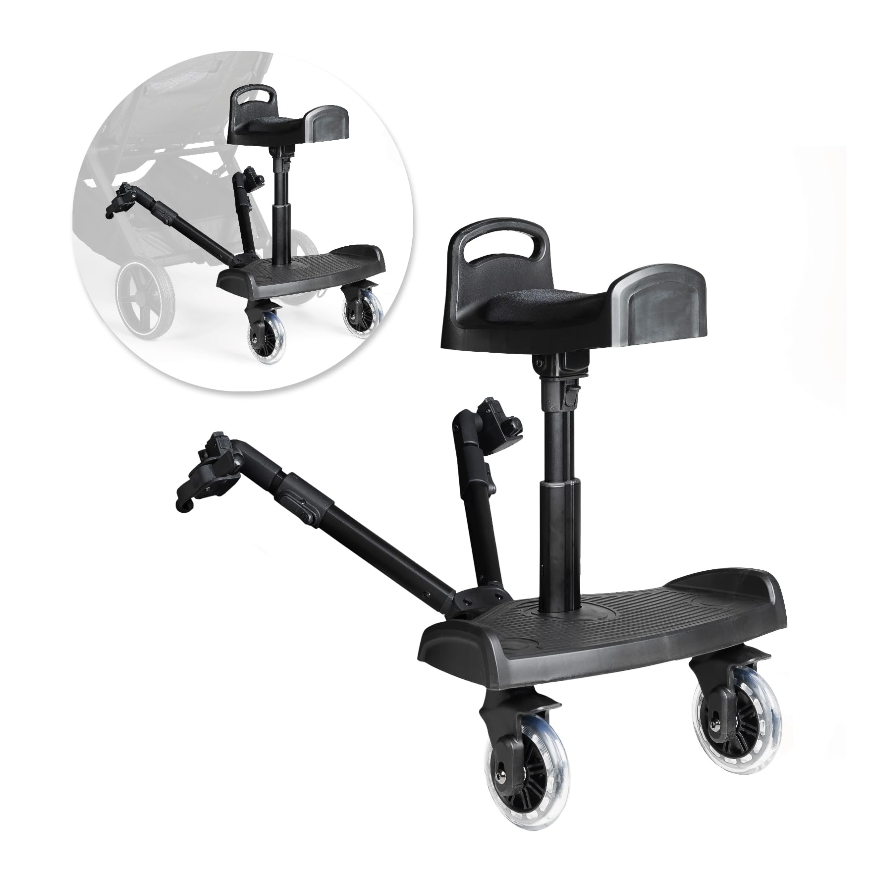 MS BabyWorld – Pedana + Sedile Universale – Pedana con seduta imbottita | Altezza regolabile | Base antiscivolo | Cinghia di trasporto | Fino a 25 kg