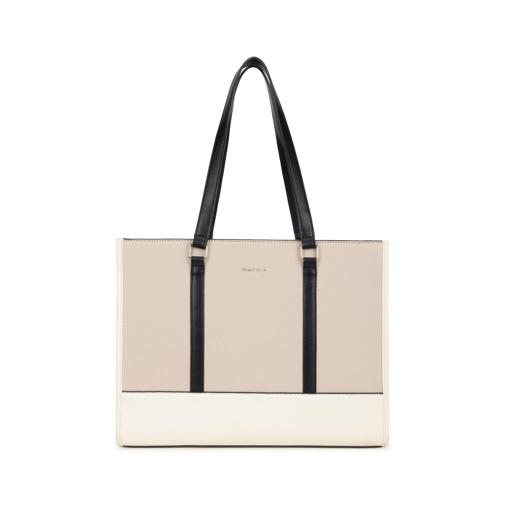 fastrack Stitchline White Laptop Tote | Faux Leather Work Tote with Black Stitch Accents | 14 Inch Laptop Tote with Three Compartments & Center Zip Pocket | Dual Handles & Organizer Pockets-picture-26