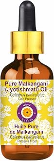 Deve Herbes Pure Malkangani (Malkangni/Jyotishmati) Oil (Celastrus paniculatus) with Glass Dropper Cold Pressed 15ml (0.50 oz)