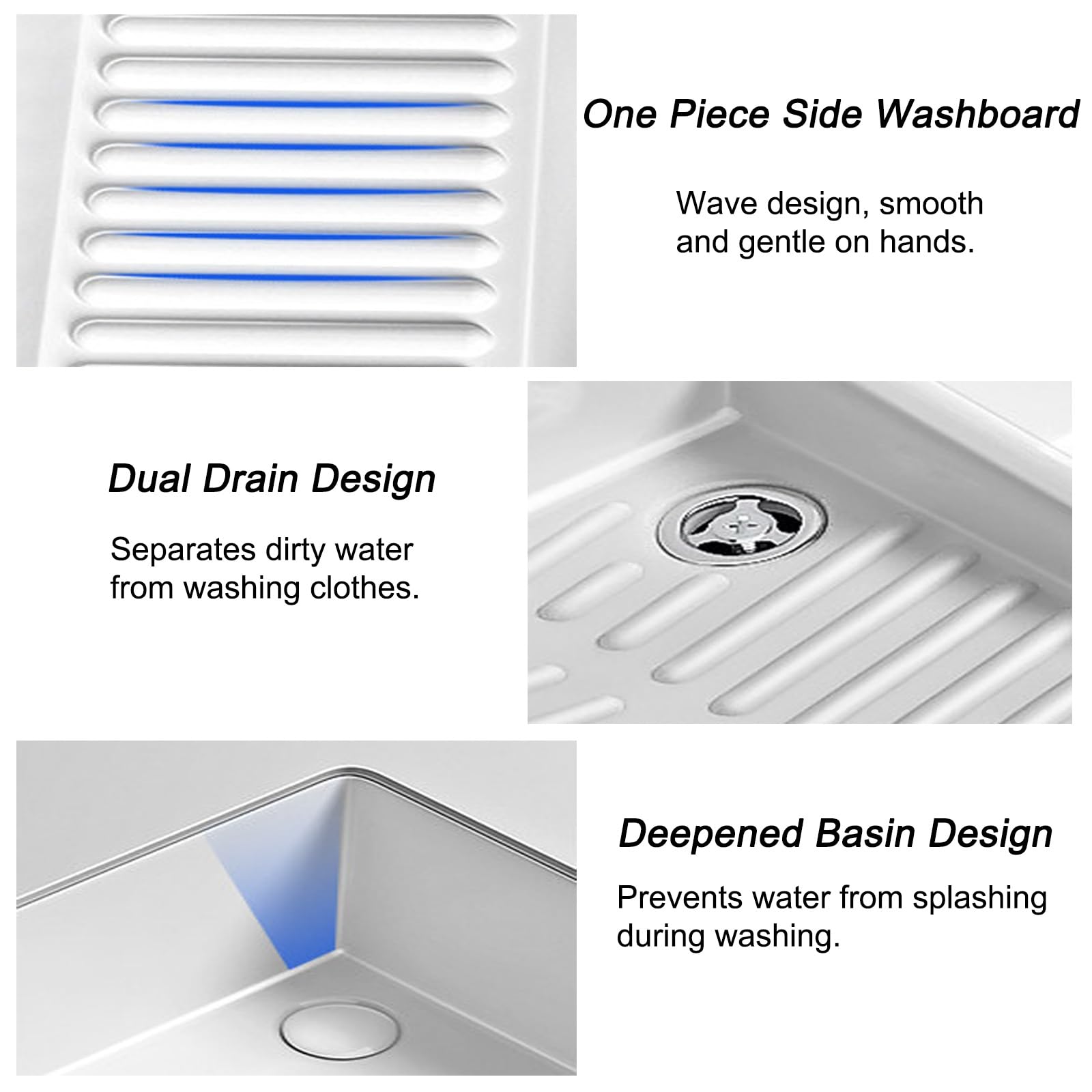 Fregadero de lavandería con grifo extraíble y tabla de lavado, lavabo de cerámica para lavandería, baño, balcón