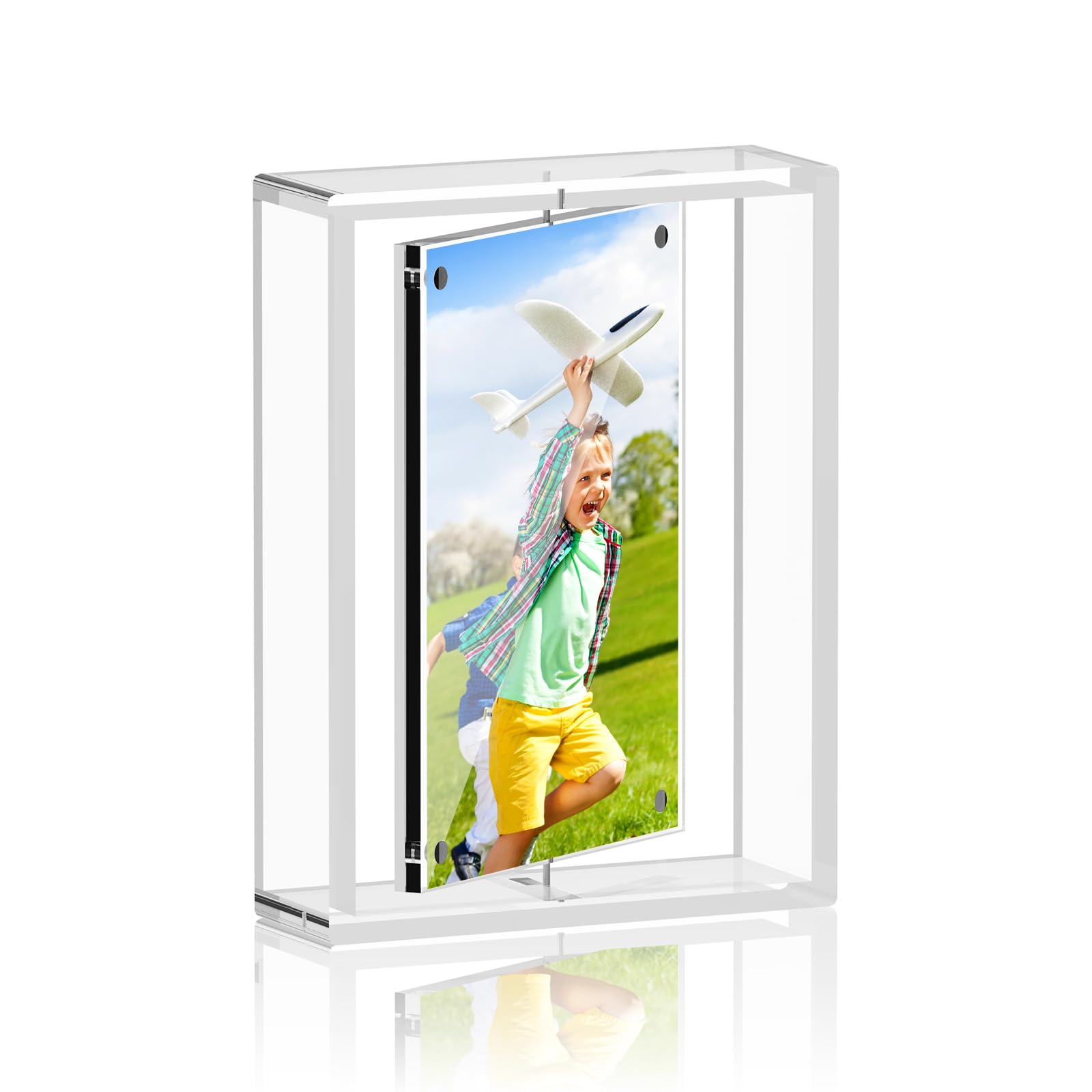 PPH-Sisy 4x6 Acrylic Picture Frame,Rotating Clear Magnetic Picture Frames for Home Office Decor Table Top Display Wedding Birthday Gifts,Double-Sided Photo Frame,1 PCS