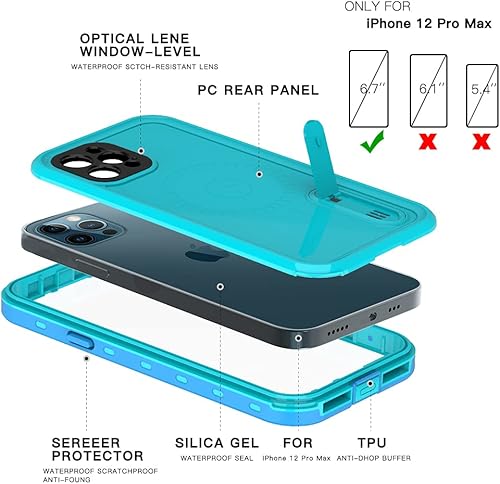 Miniatura 5 de Zimu Joy Funda impermeable para iPhone 13, IP68, a prueba de polvo, a prueba de golpes, con protector de pantalla integrado (no para iPhone 13 Pro),
