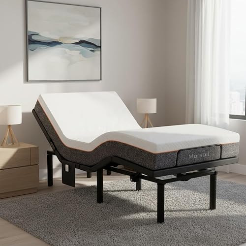 Marsail MS01 Queen Adjustable Bed Set with 6-Inch Gel Memory Foam Mattress,Includes Adjustable Bed Base Featuring Wireless Remote Control, Under-Bed Nightlight, and 4 Height Options.