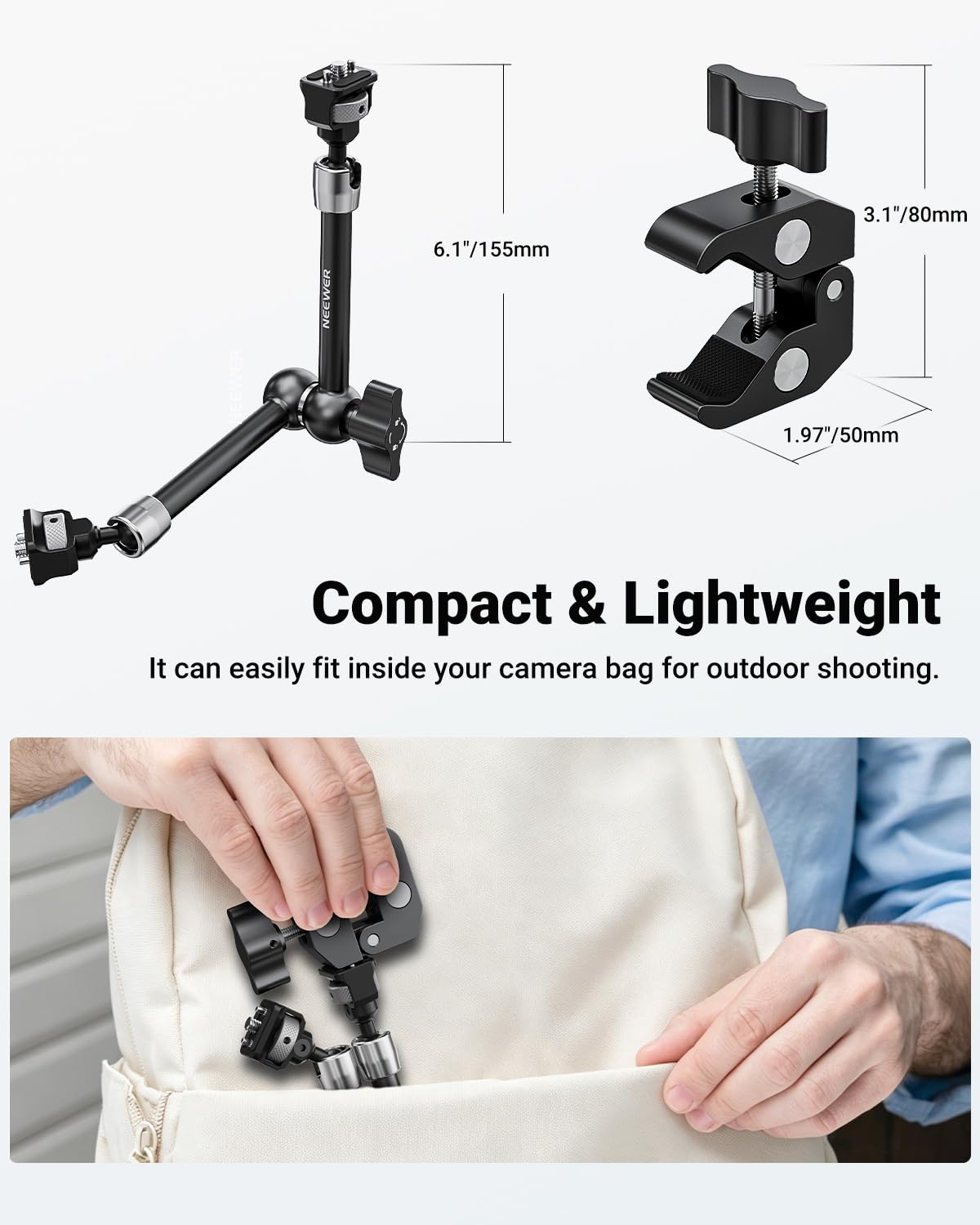 NEEWER 11" Gelenk Magic Arm Clamp Mount mit Super Clamp Kamera Monitor Halterung 1/4" 3/8" Positionierungsstiften Löchern für DSLR Action Kamera Videoleuchte kompatibel mit SmallRig Cage, ST16C