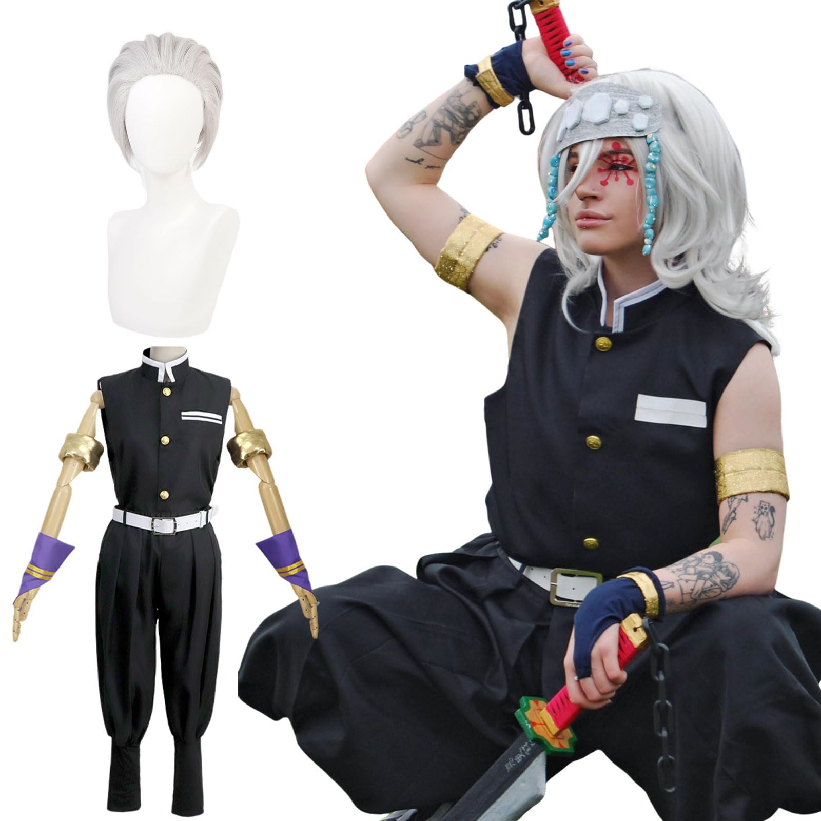 CR ROLECOS Uzui Tengen Cosplay Complete Set Anime Uzui Tengen Cosplay Costume for Adults With Wigs L โ image 1