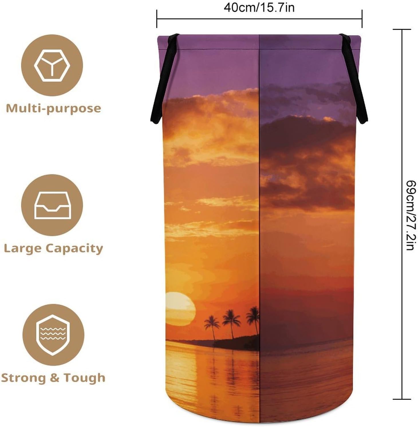 Boat Returning Under Coconut Trees Laundry Hamper 86L Waterproof Collapsible Clothes Basket with Double Handles Freestanding Foldable Laundry Basket Large Clothes Hamper for Bathroom