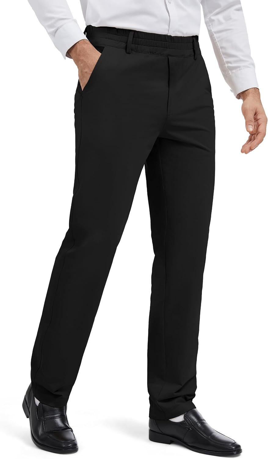 Tapata Men's 28"/30"/32" Inseam Elastic Waist Pants for Seniors Straight Leg Stretch Slacks for Elderly with Zipper Fly