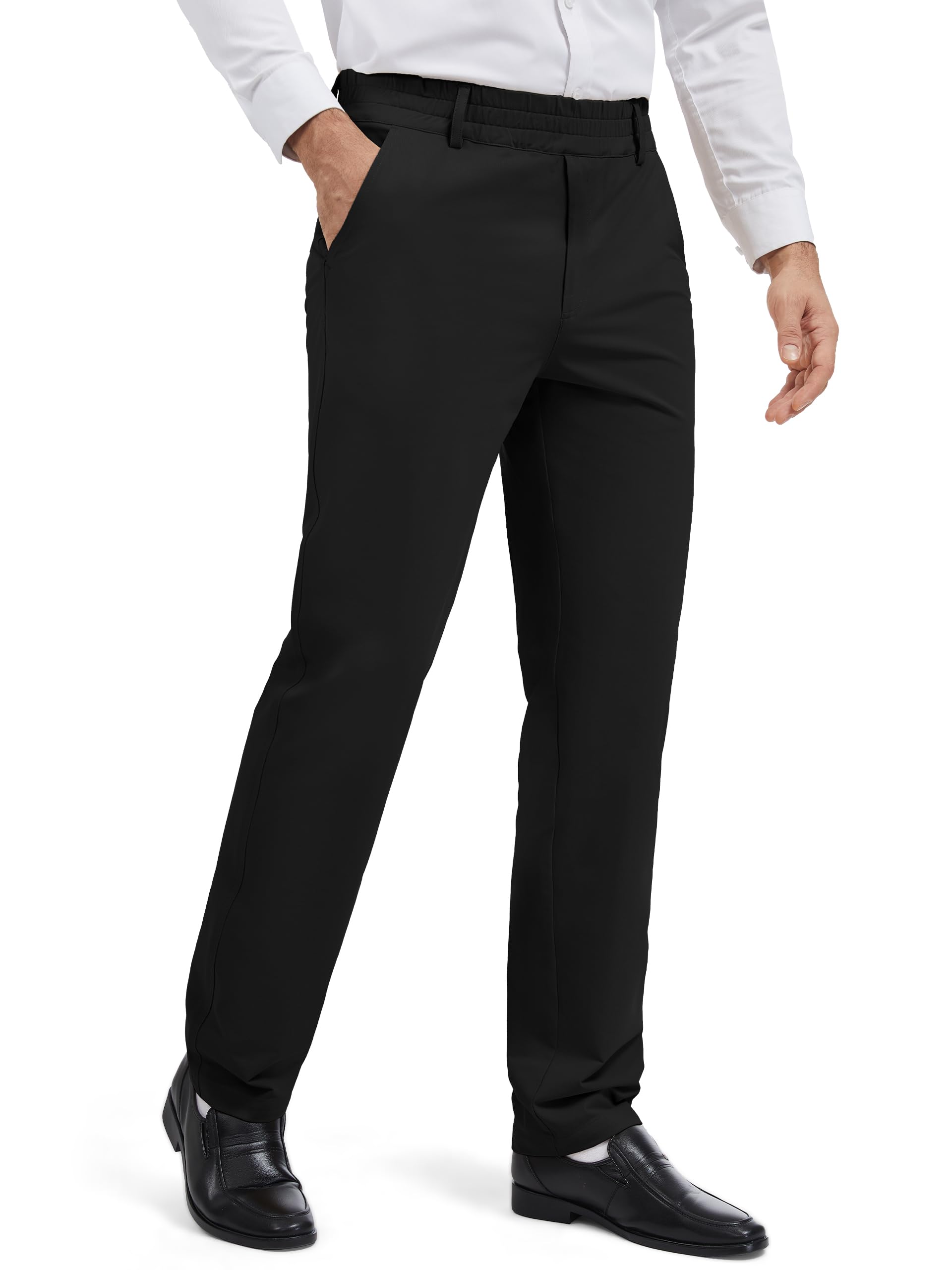Tapata Mens 28 30 32 Inseam Elastic Waist Pants for Seniors Straight Leg Stretch Slacks for Elderly with