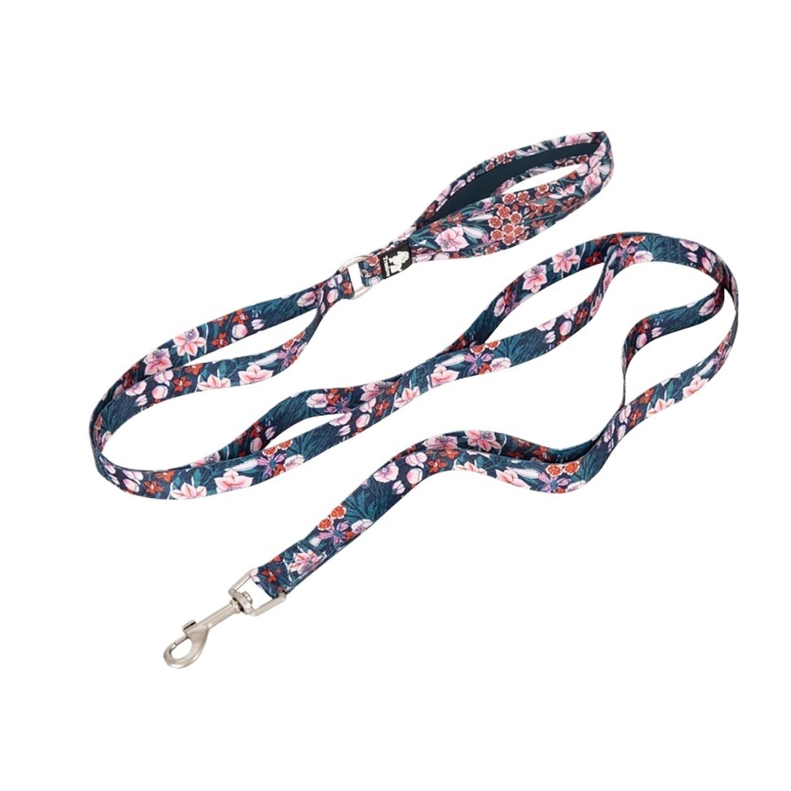 Laisse chien haut de gamme marine L motif floral TLL3112 résistante et douce