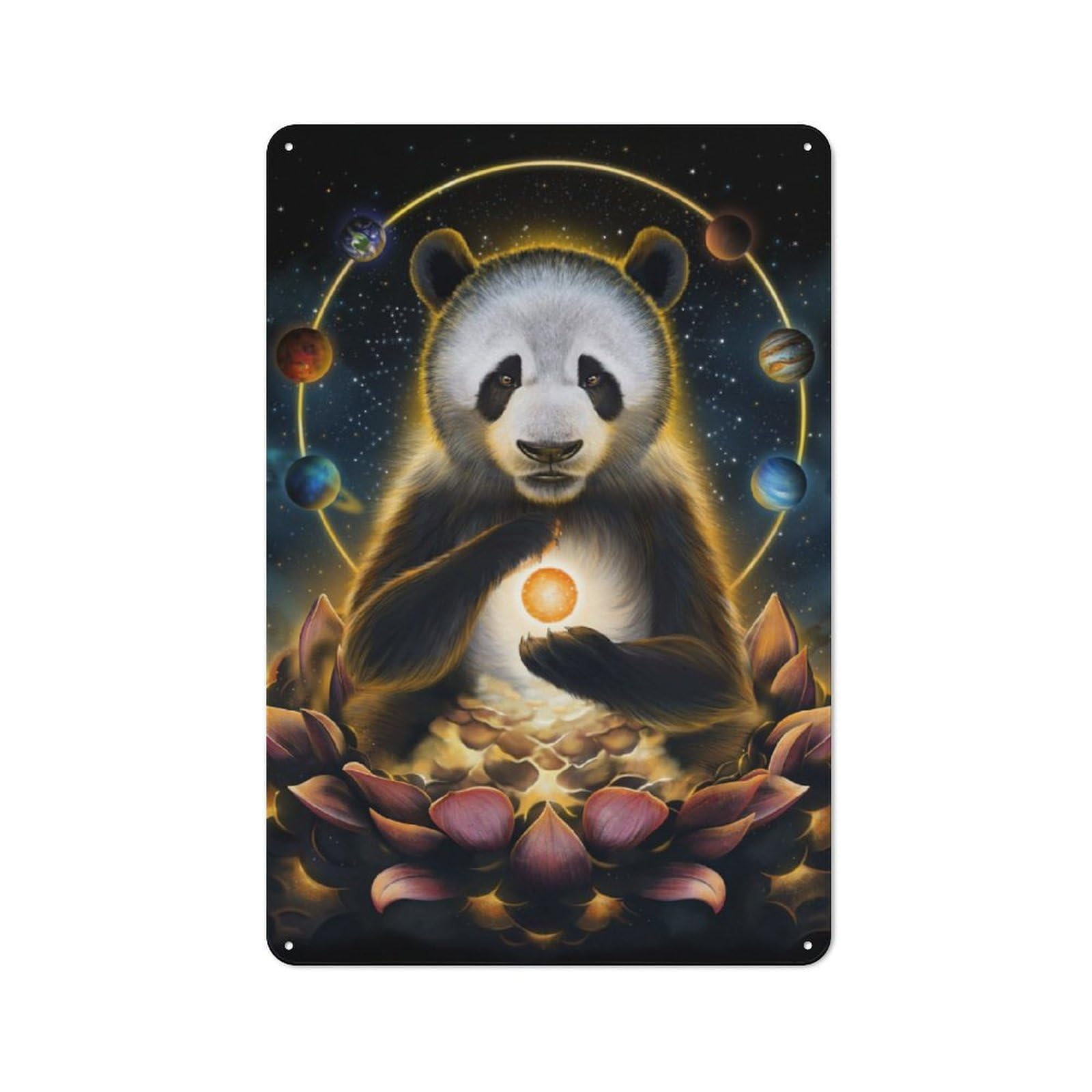 Junmoney Enlightenment Of Panda Metal Plaque With Design 30X20cm, Cosy Diner Style Decor For Coffee Bar, Kitchen, Bistro Or Tea Corner