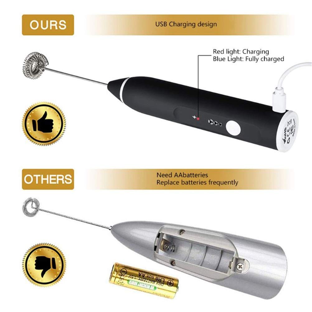 Mezclador de espumador de Leche Recargable por USB batidor de Mano de 3 velocidades espumador de Leche para Capuchino, batidor de Huevos Mini batidora integrada (Negro)