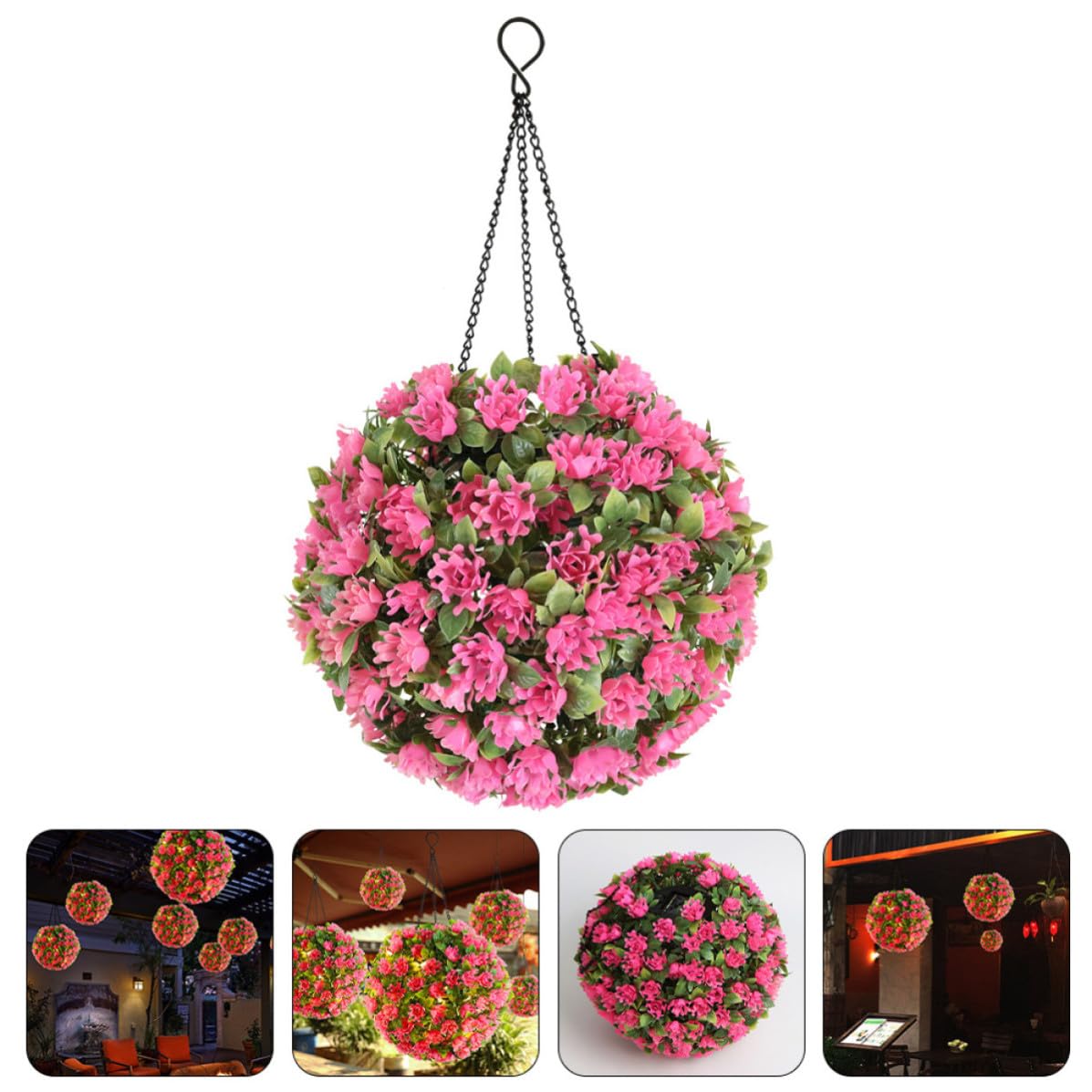 Mikinona Lampada Solare da Giardino a Sospensione Rosa Fiori, Sfera Decorativa in Plastico per Esterno, Luce Continua 6-12 Ore, per Decorazione Giardino e Matrimonio